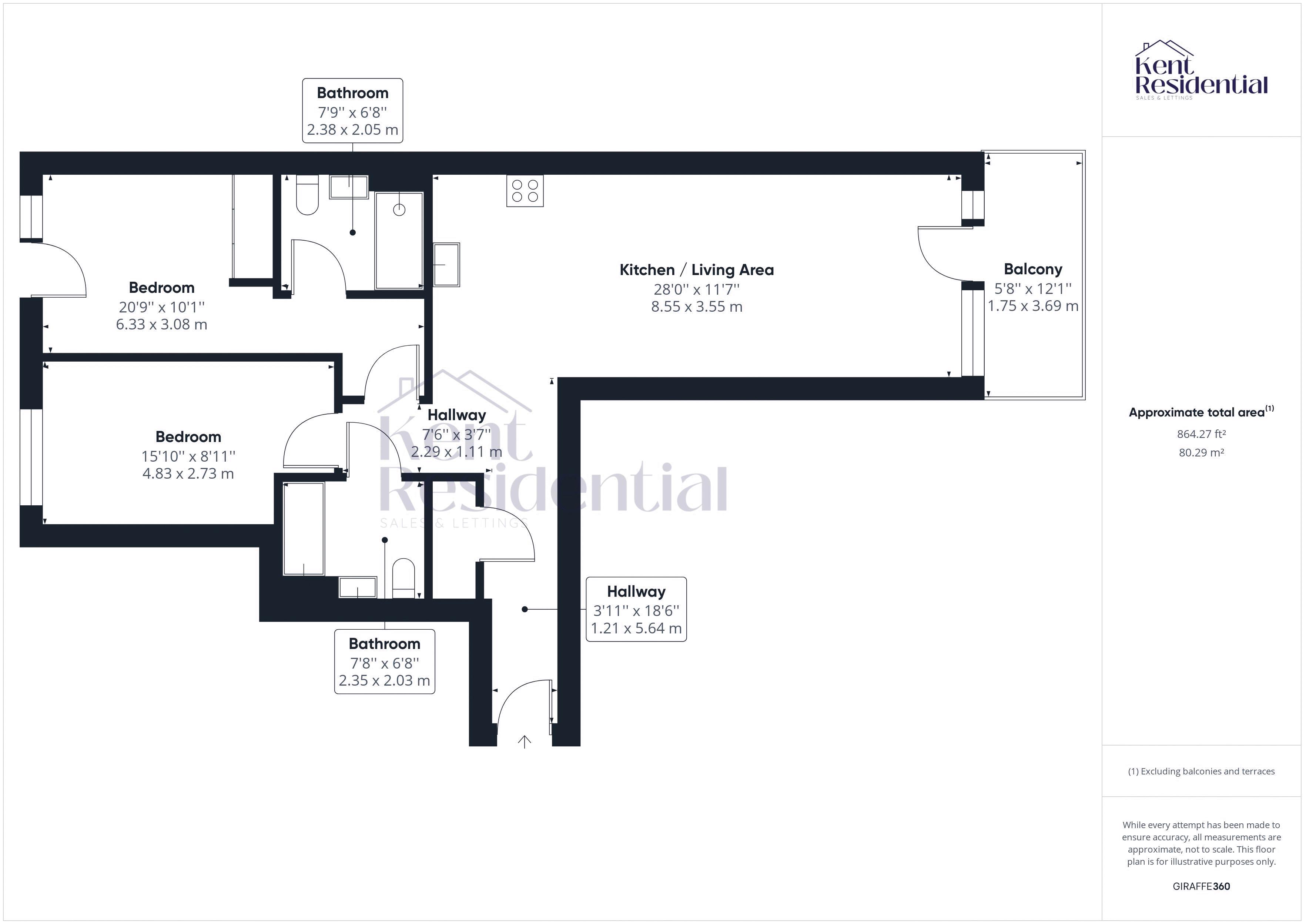 2 bed flat for sale in Springfield Park, Maidstone - Property floorplan