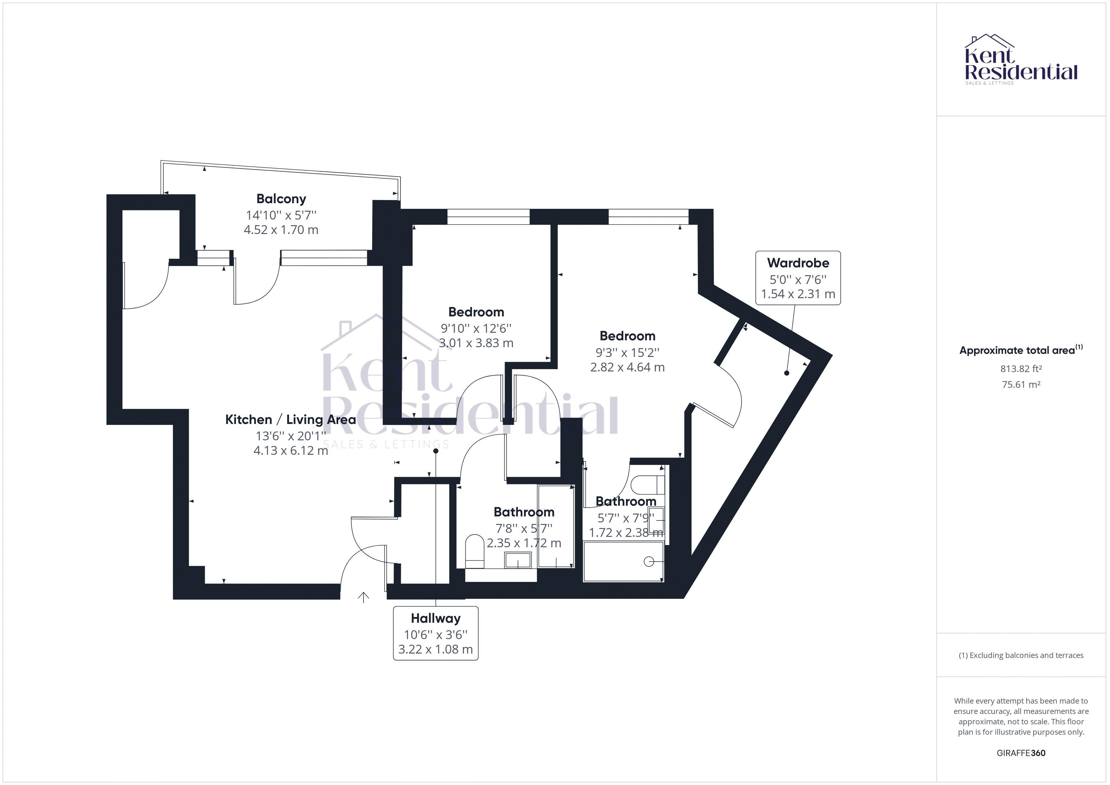 2 bed flat for sale in Springfield Park, Maidstone - Property floorplan