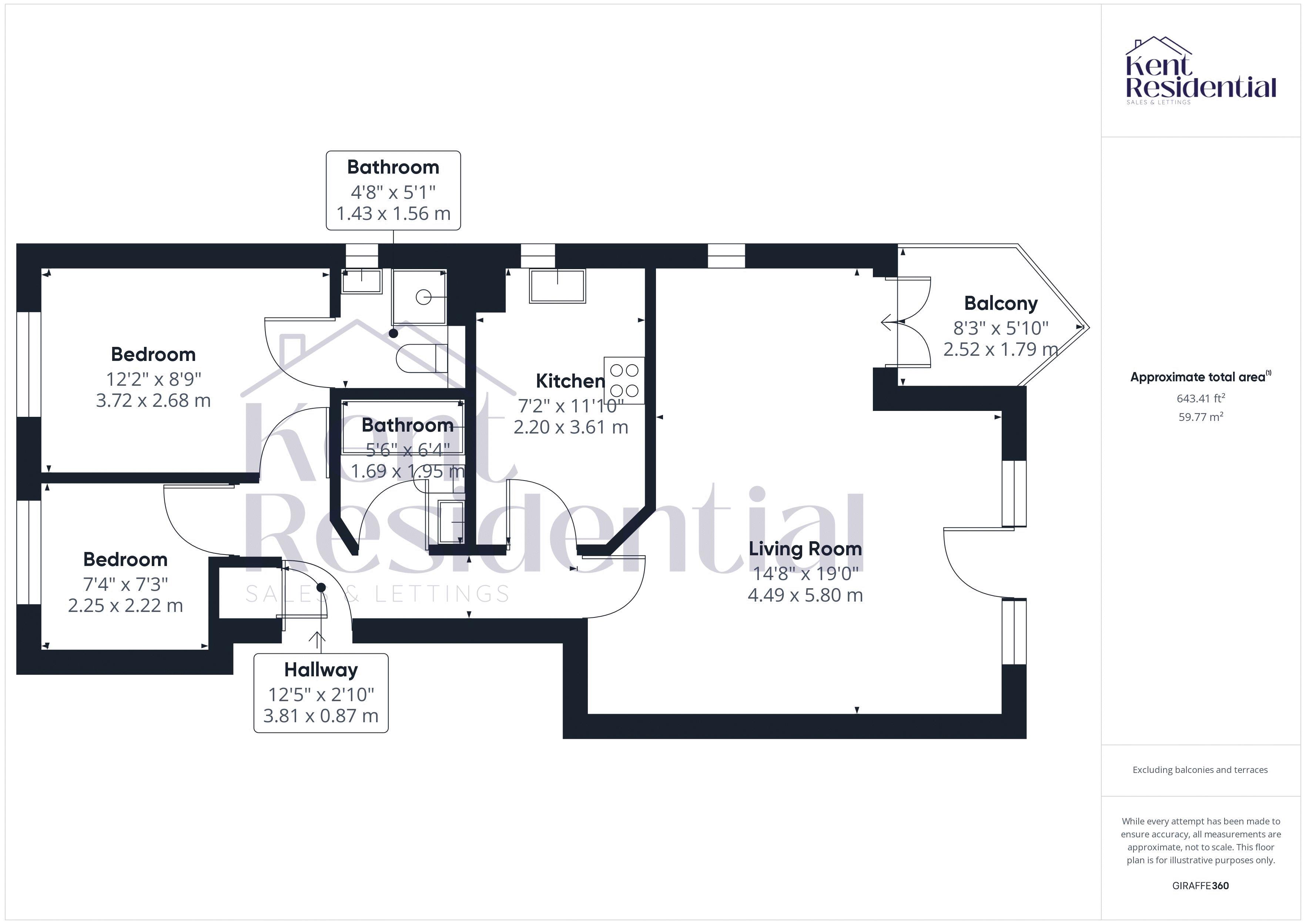 2 bed flat for sale in Valetta Way, Rochester - Property floorplan