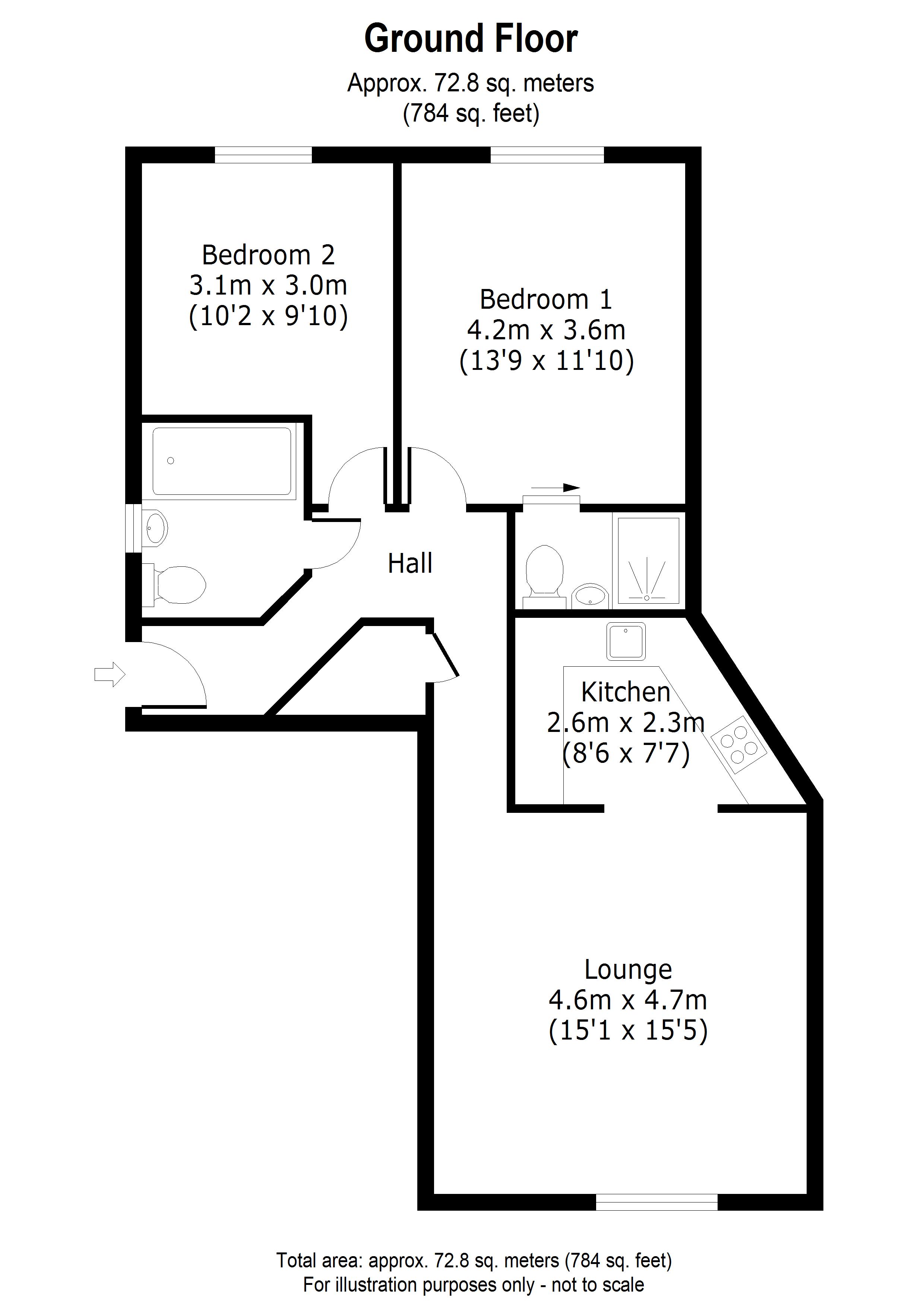 2 bed flat to rent in Scotney Gardens, Maidstone - Property floorplan
