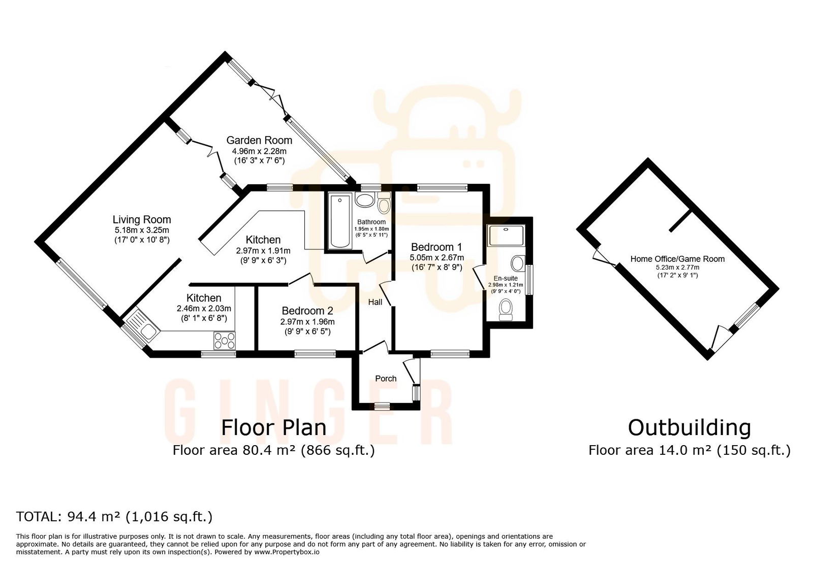 2 bed bungalow for sale in Bedford Road, Bedford - Property floorplan