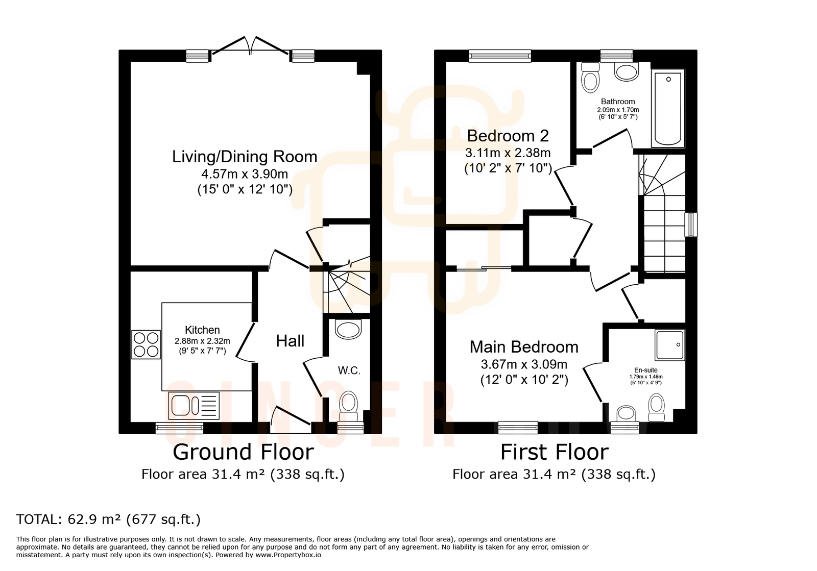 2 bed semi-detached house for sale in Robinson Avenue, Houghton Conquest - Property floorplan