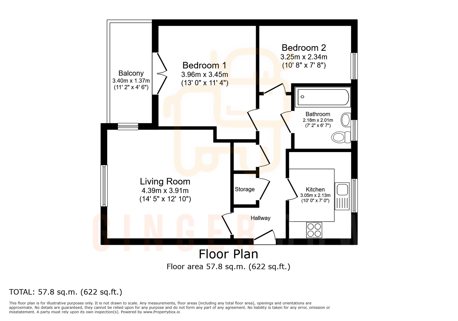 2 bed flat for sale in Tawny Avenue, Bedford - Property floorplan