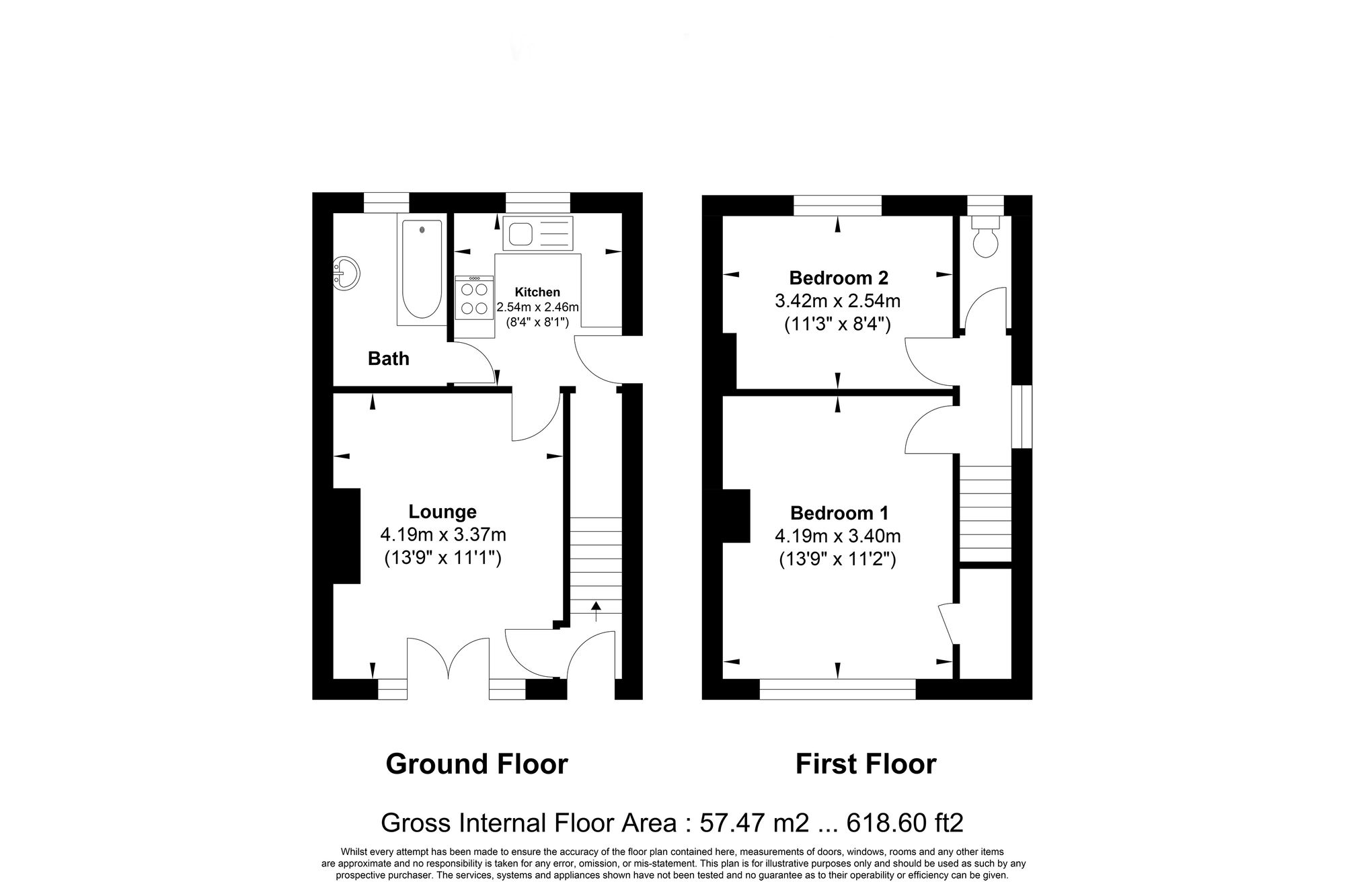 2 bed end of terrace house for sale in Woodlands Mount, Halifax - Property floorplan
