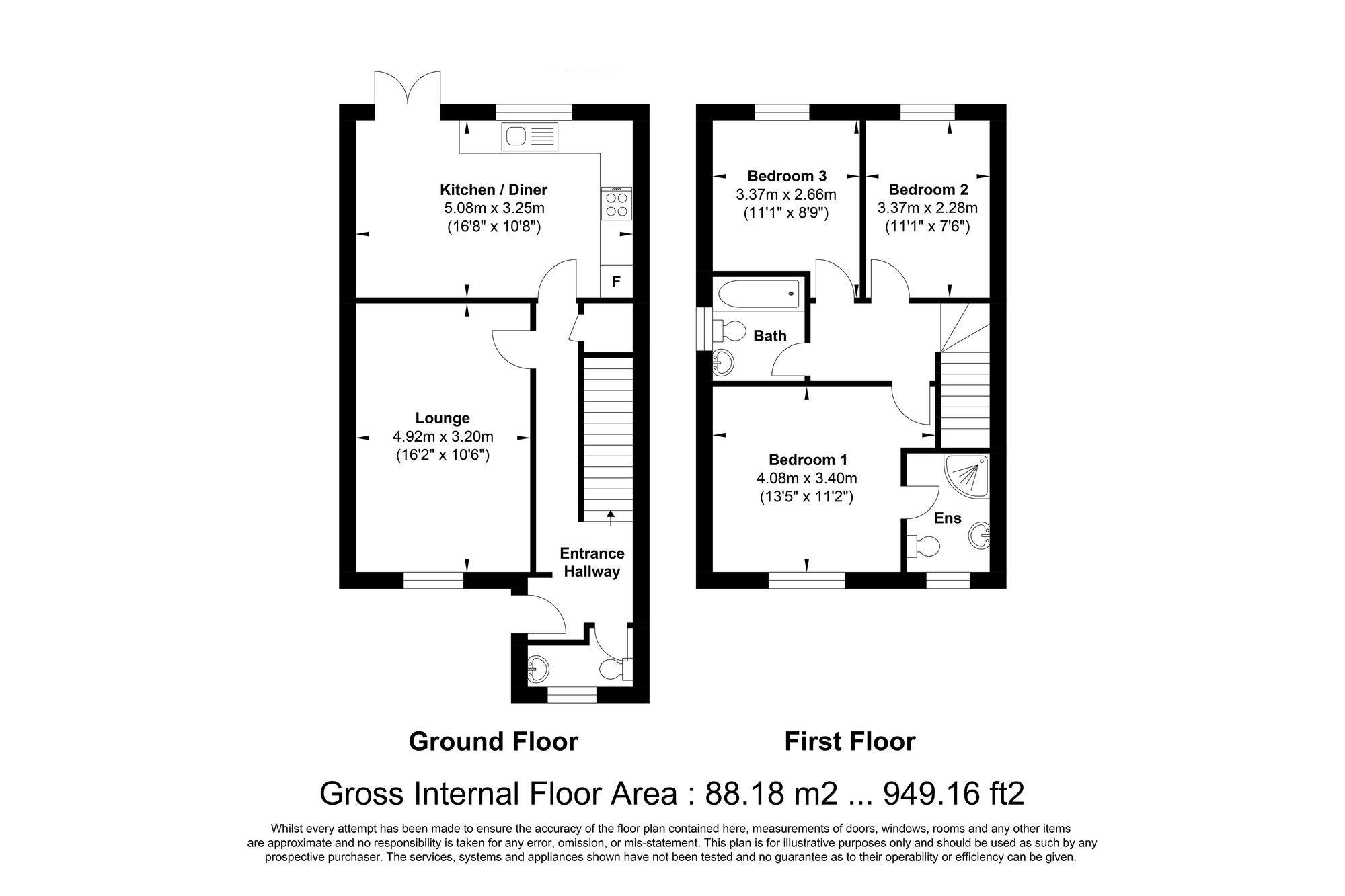 3 bed end of terrace house for sale in Keighley Road, Halifax - Property floorplan