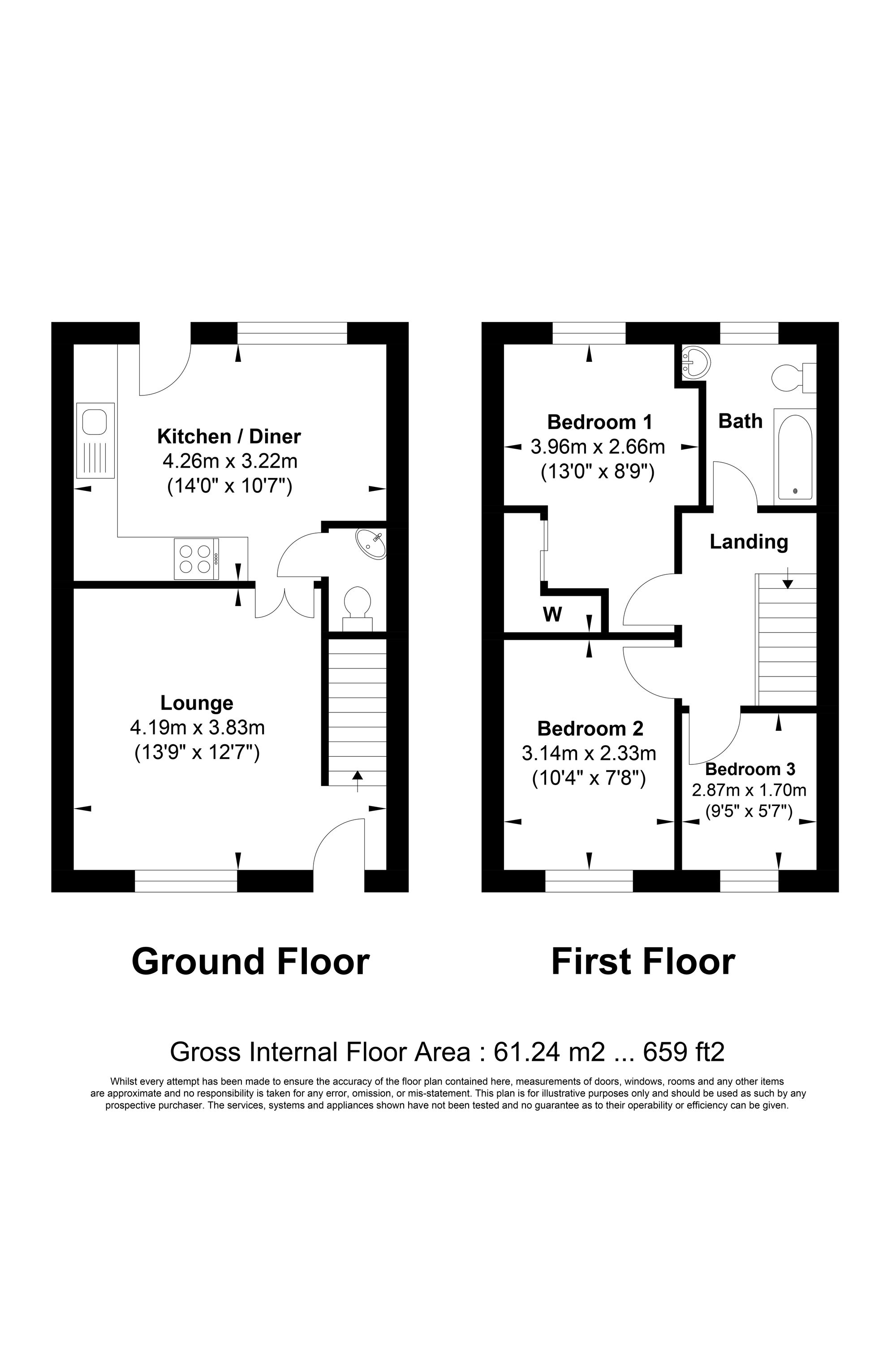 3 bed end of terrace house for sale in Larch Close, Halifax - Property floorplan