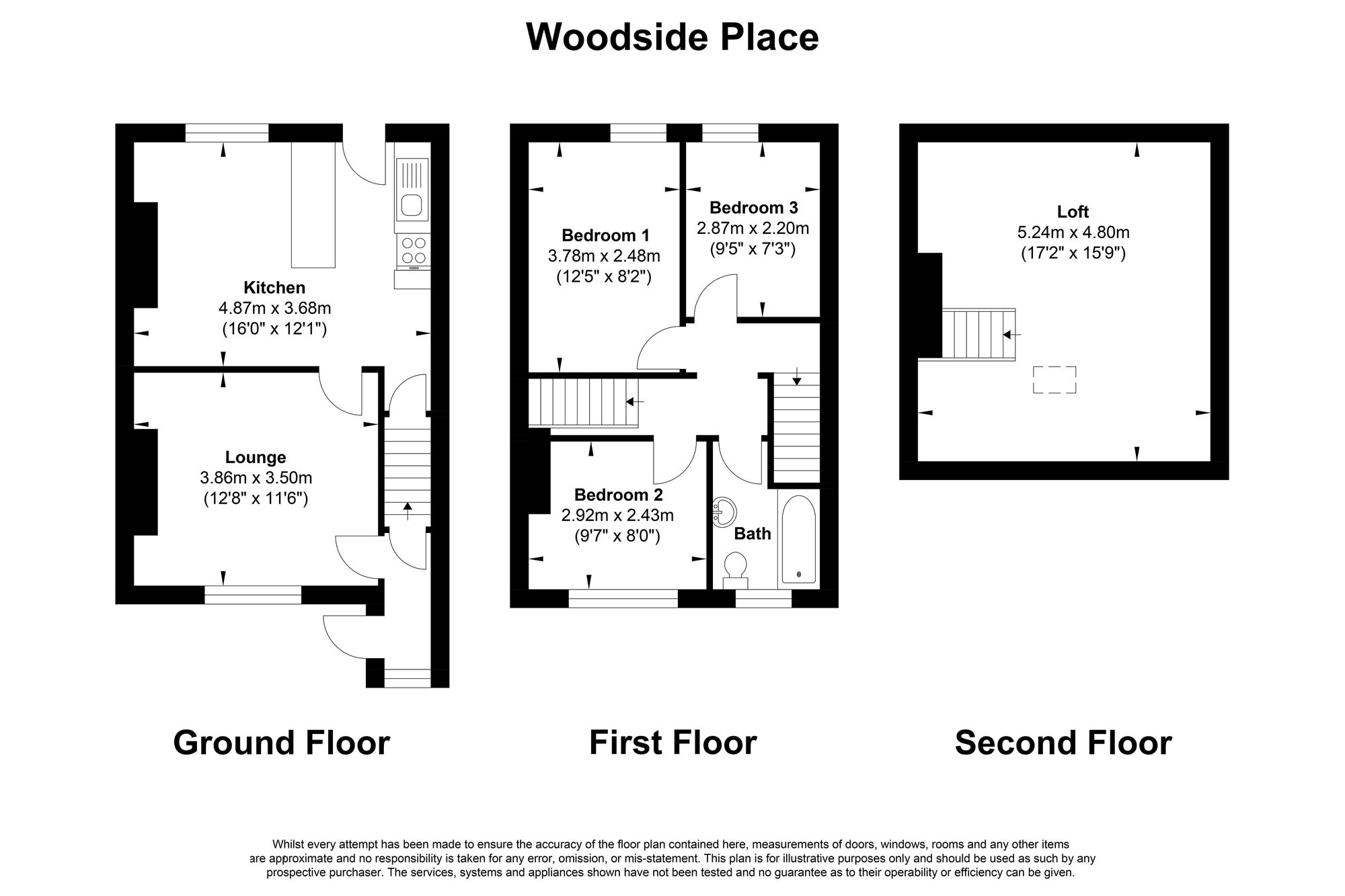 3 bed end of terrace house for sale in Woodside Place, Halifax - Property floorplan