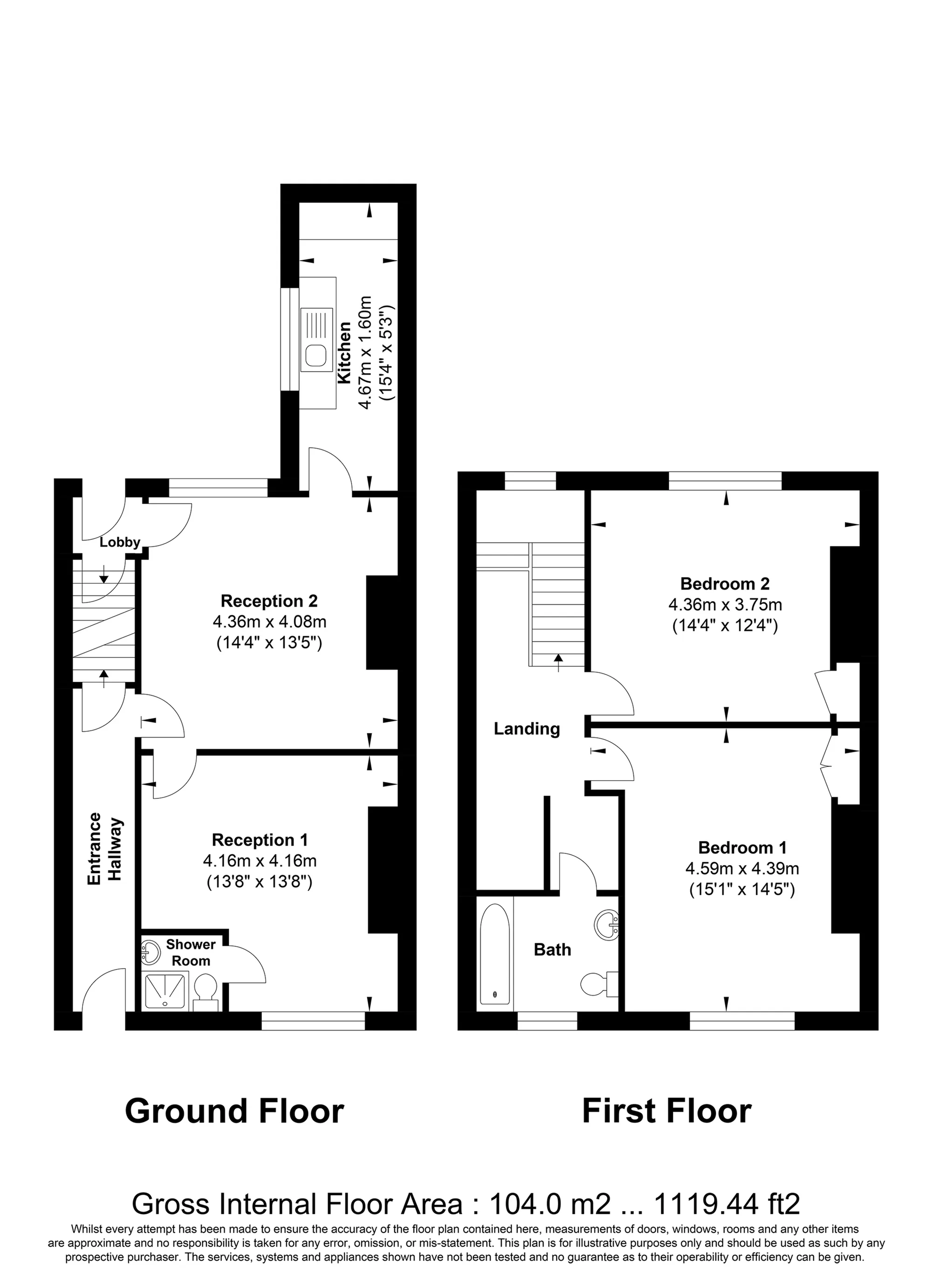 2 bed house for sale in Wellington Place, Halifax - Property floorplan