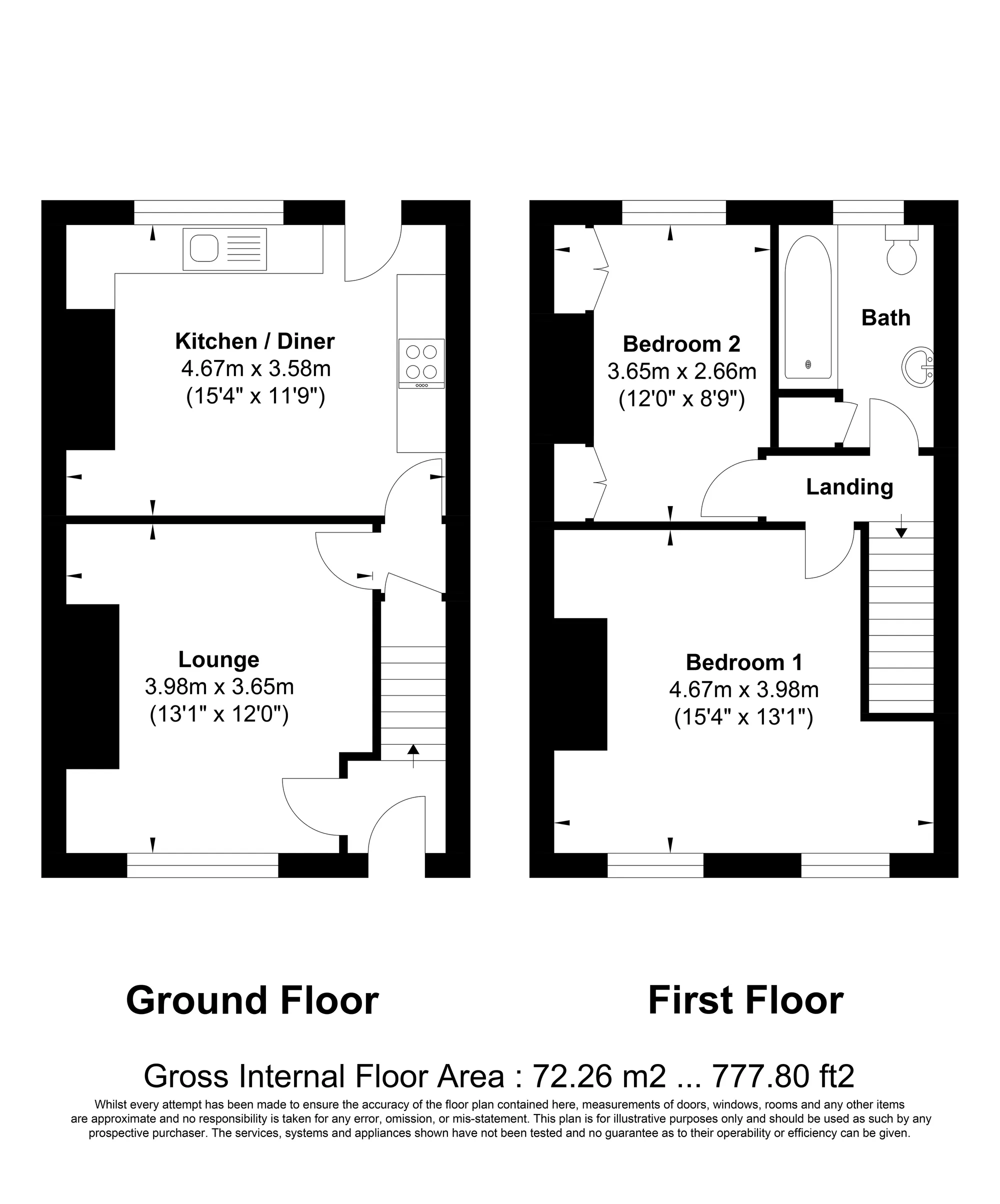 2 bed mid-terraced house for sale in Spring Hall Place, Halifax - Property floorplan