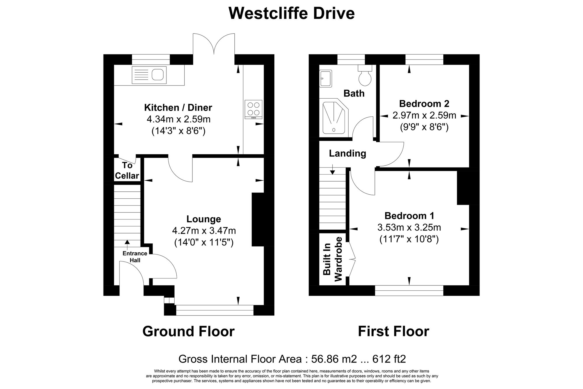 2 bed mid-terraced house for sale in Westcliffe Drive, Halifax - Property floorplan