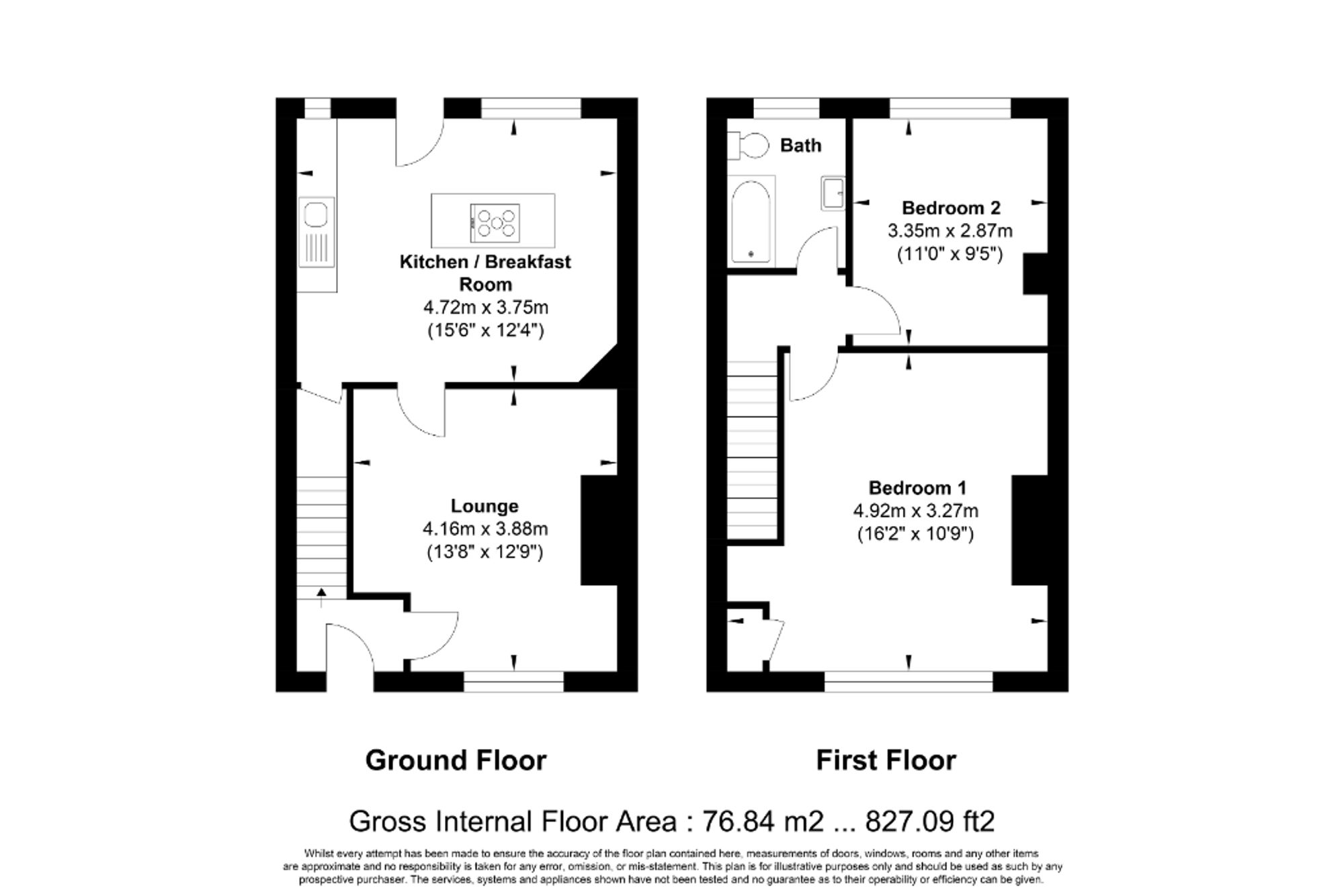2 bed mid-terraced house for sale in Woodside Grove, Halifax - Property floorplan