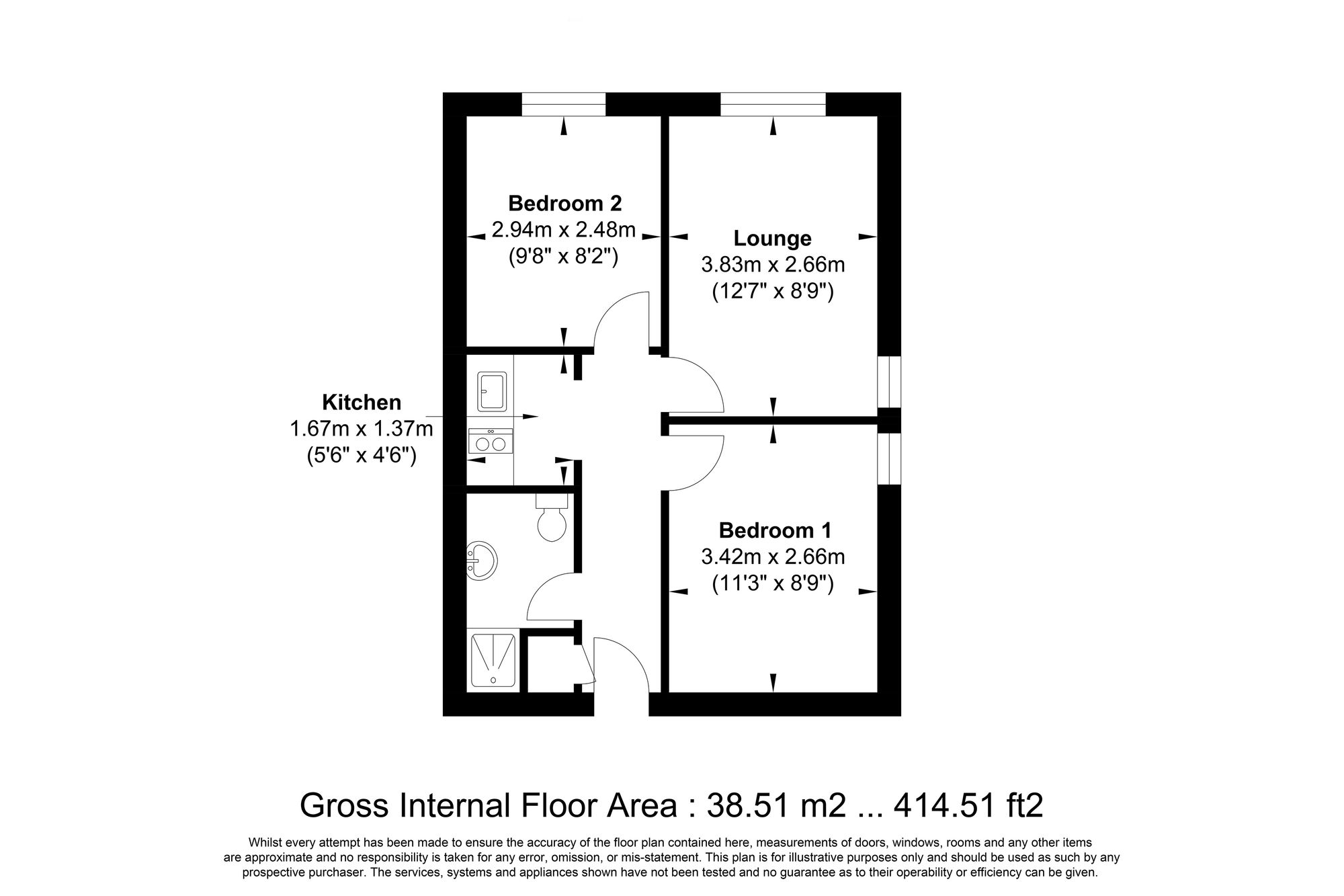 2 bed flat for sale in Cumberland Close, Halifax - Property floorplan