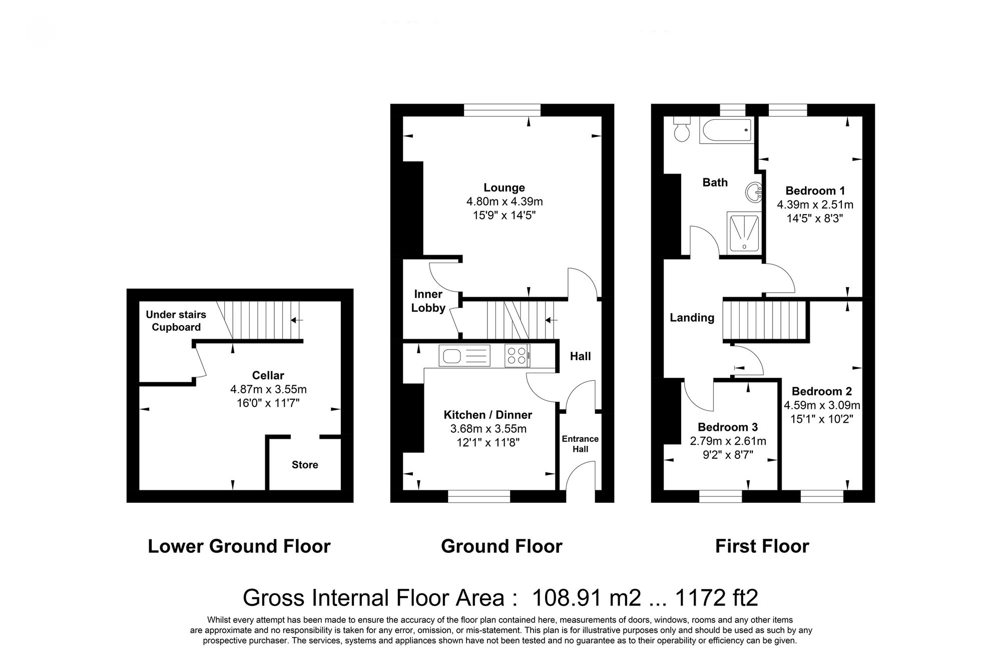 3 bed mid-terraced house for sale in Whitegate Road, Halifax - Property floorplan