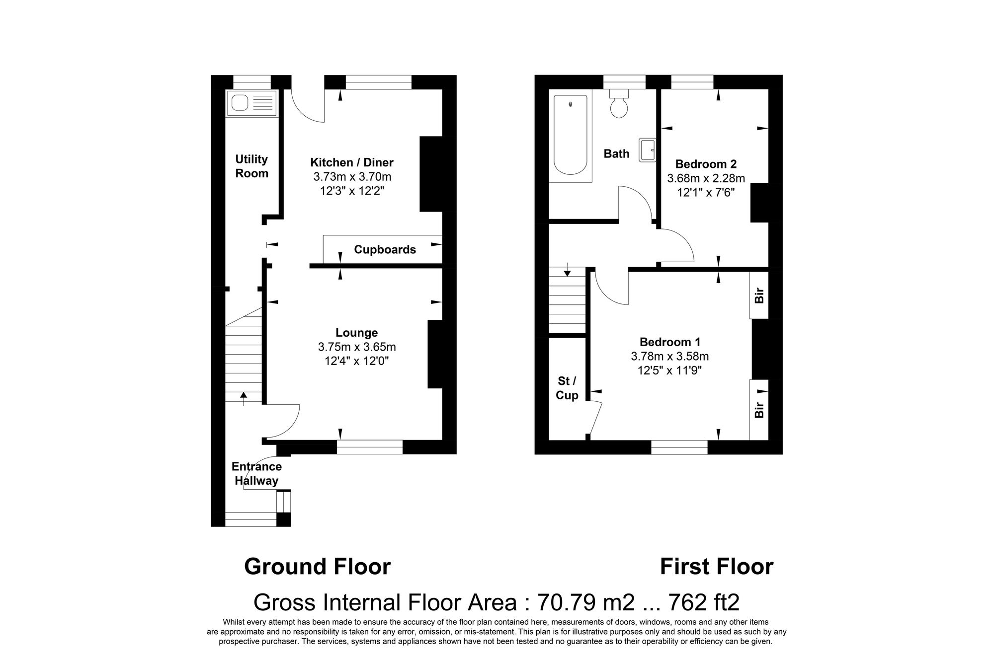 2 bed terraced house for sale in Woodside Crescent, Halifax - Property floorplan