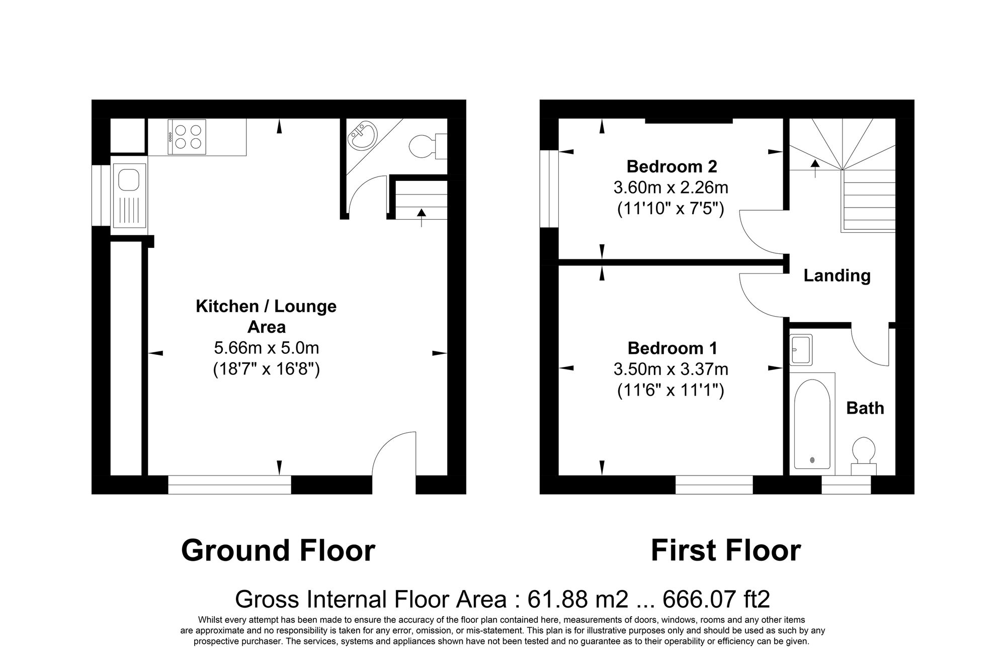 2 bed house for sale in Upper Range, Halifax - Property floorplan