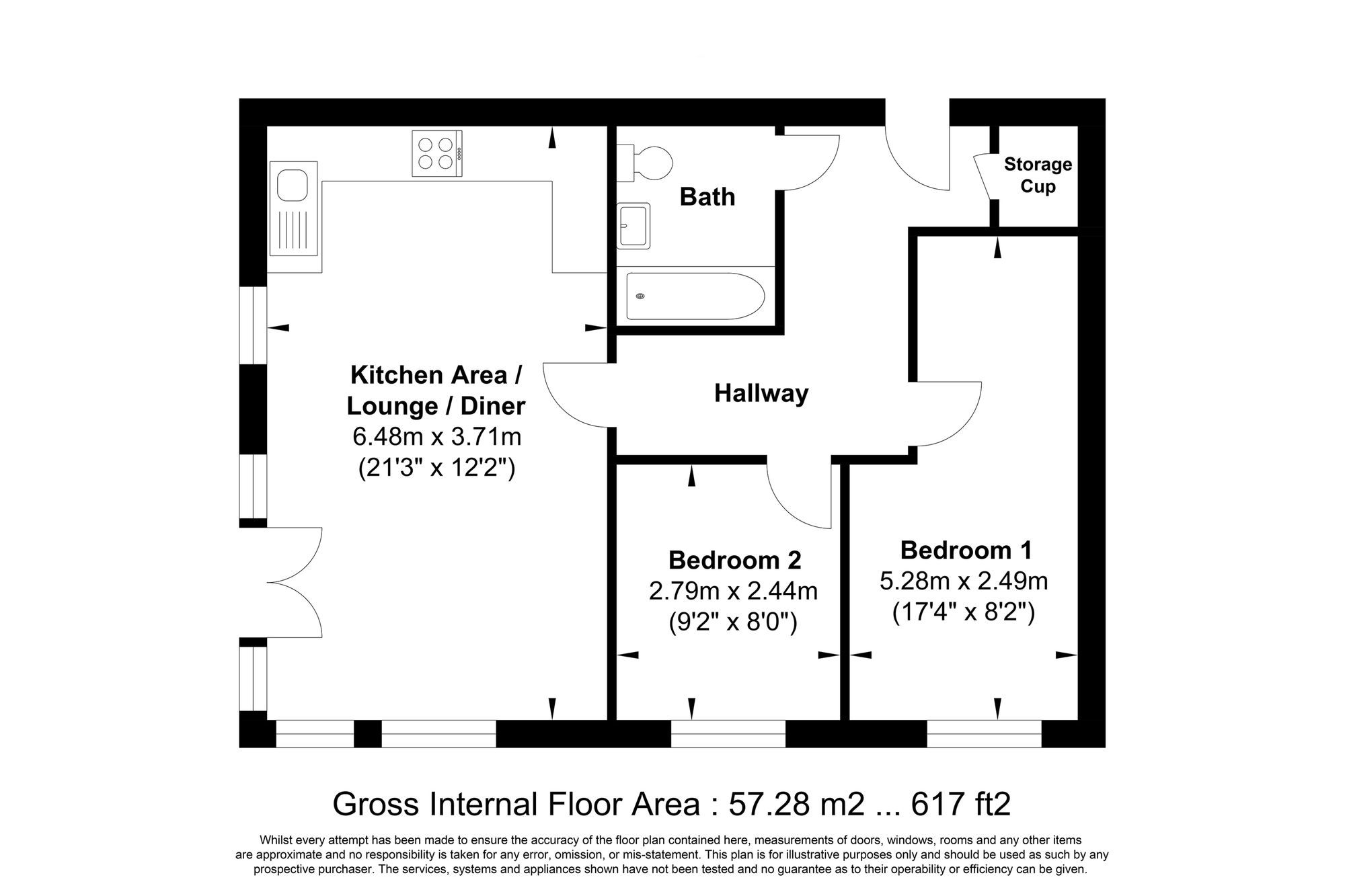 2 bed apartment for sale in Town Hall Street East, Halifax - Property floorplan