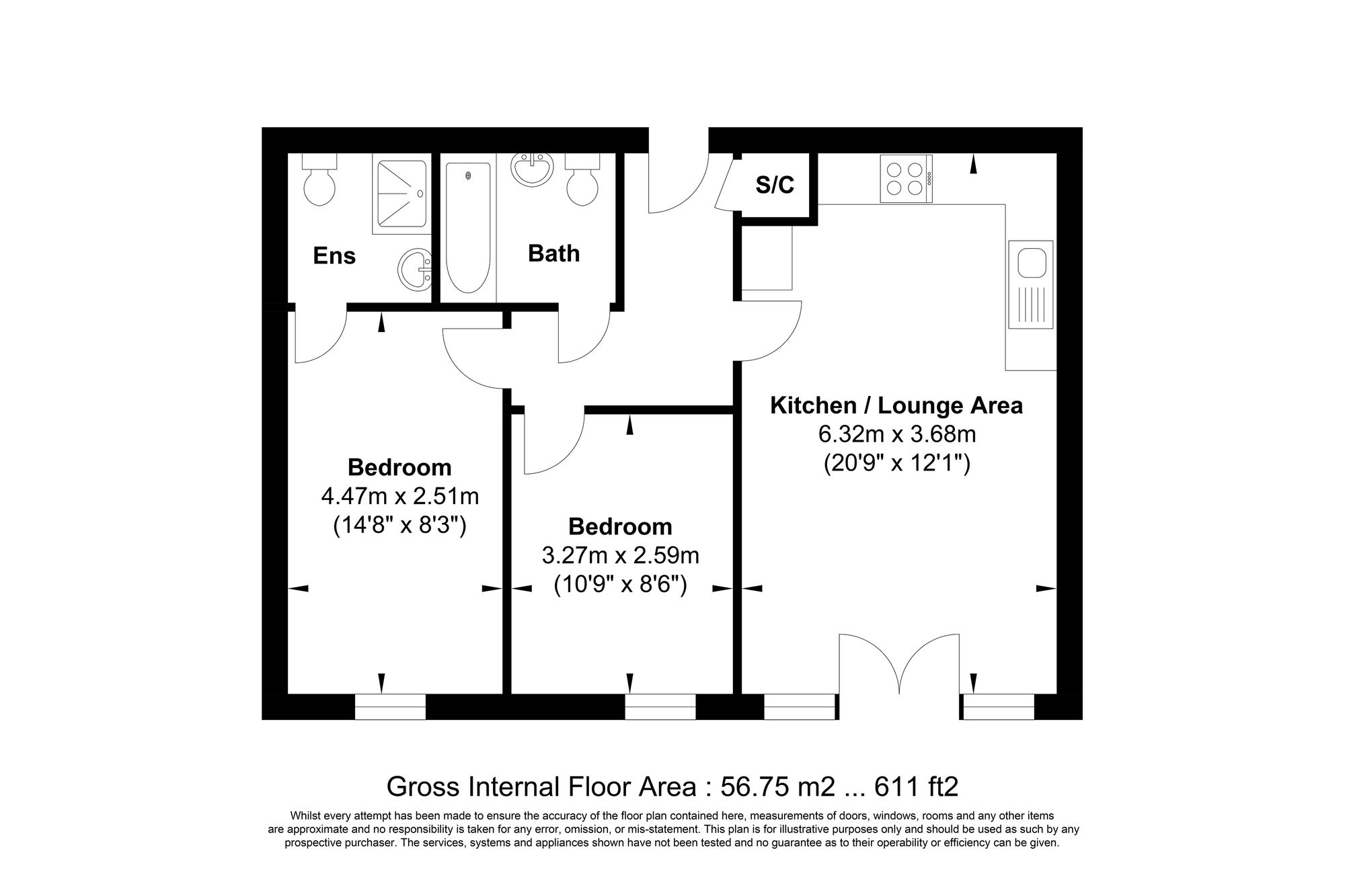 2 bed apartment for sale in Town Hall Street East, Halifax - Property floorplan