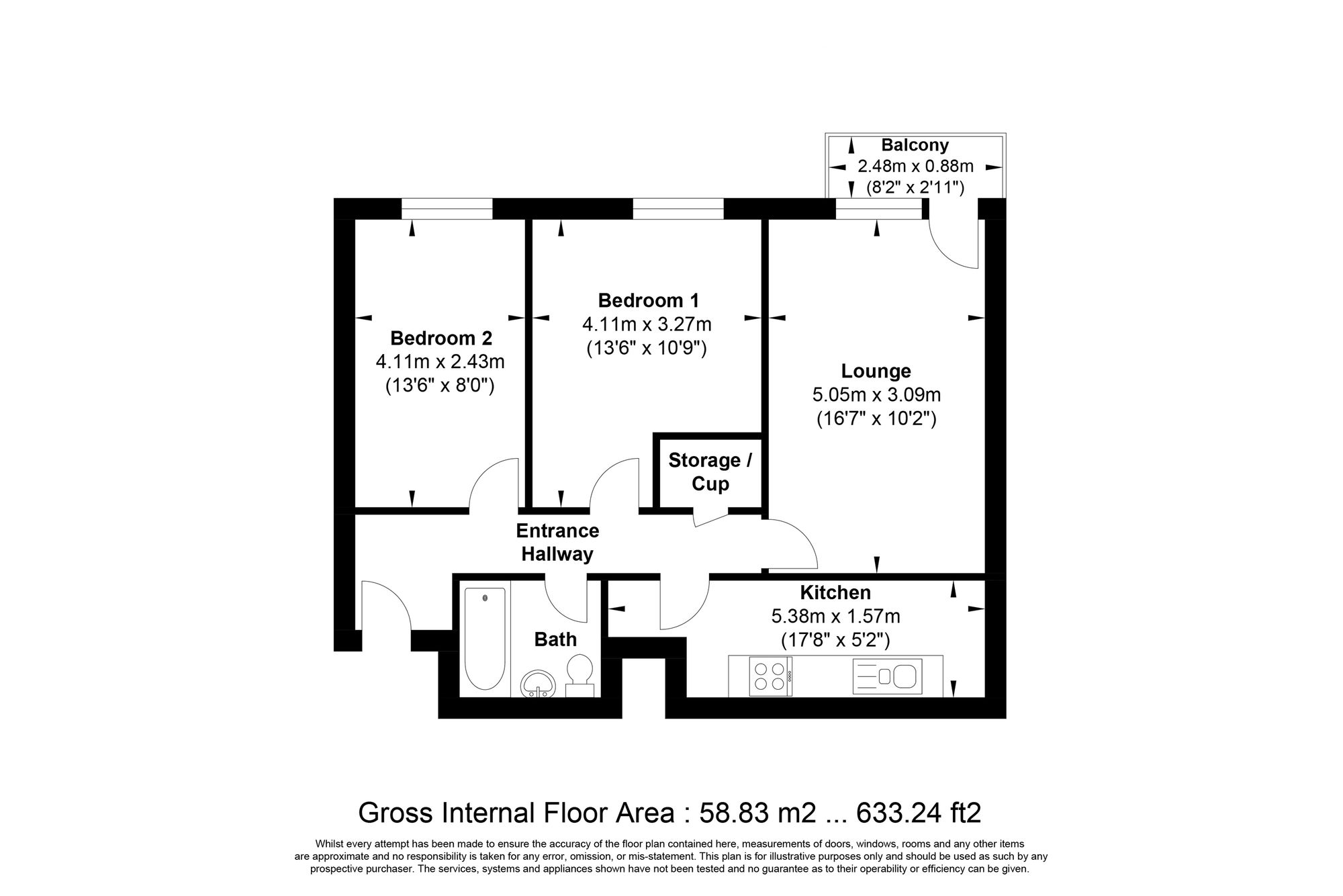 2 bed apartment for sale in Wheatley Court, Halifax - Property floorplan