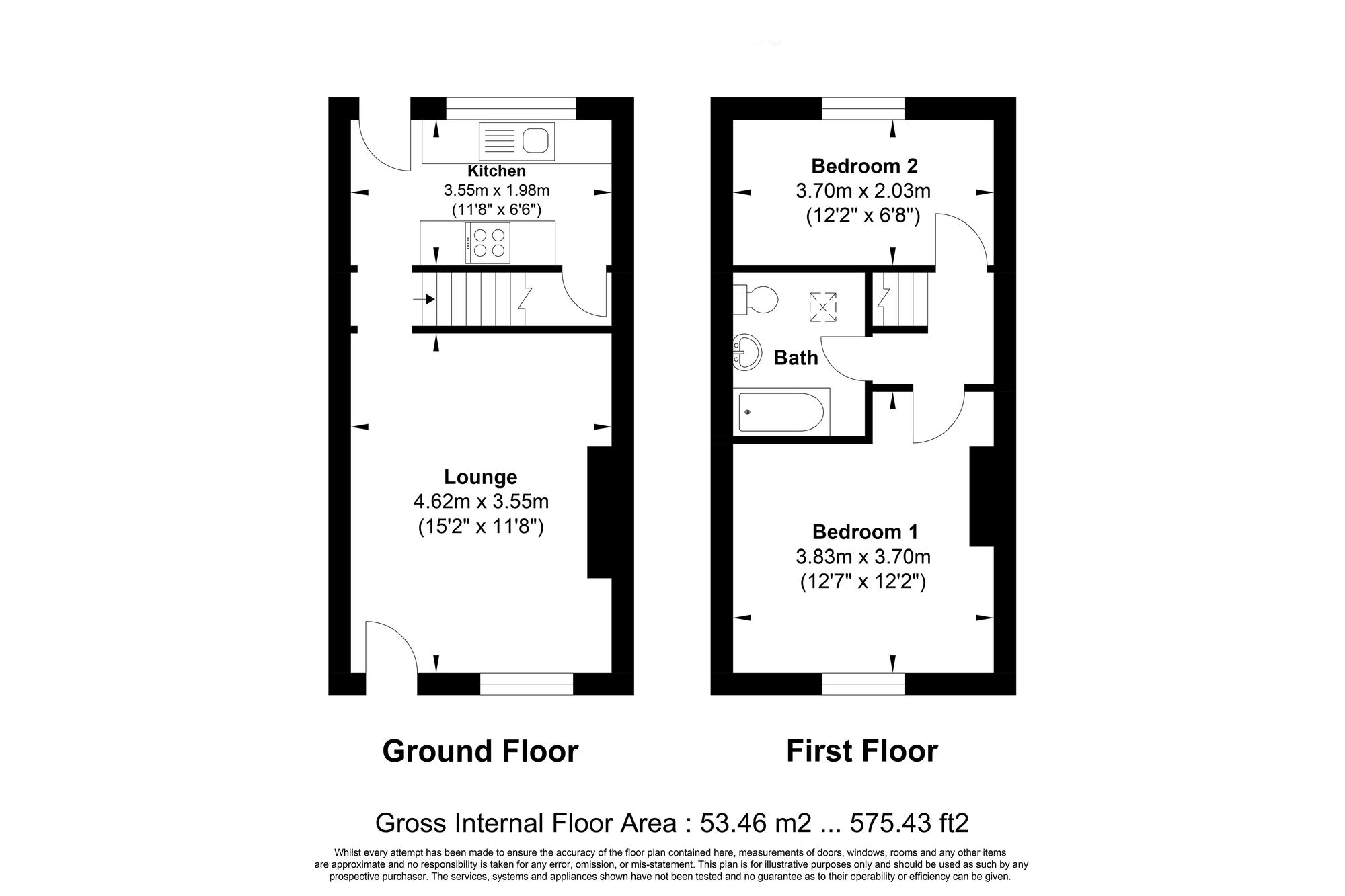 2 bed mid-terraced house for sale in Chester Place, Halifax - Property floorplan