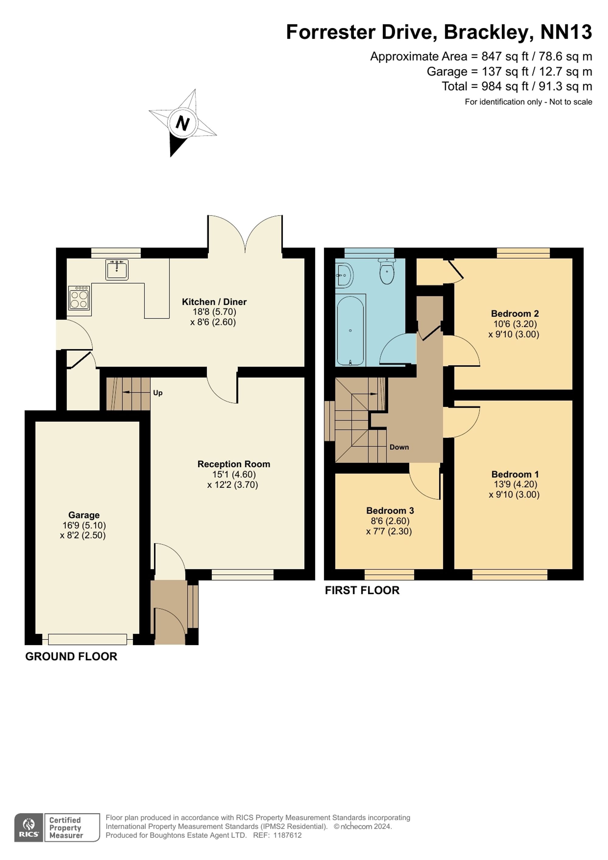 3 bed semi-detached house for sale in Forrester Drive, Brackley - Property floorplan