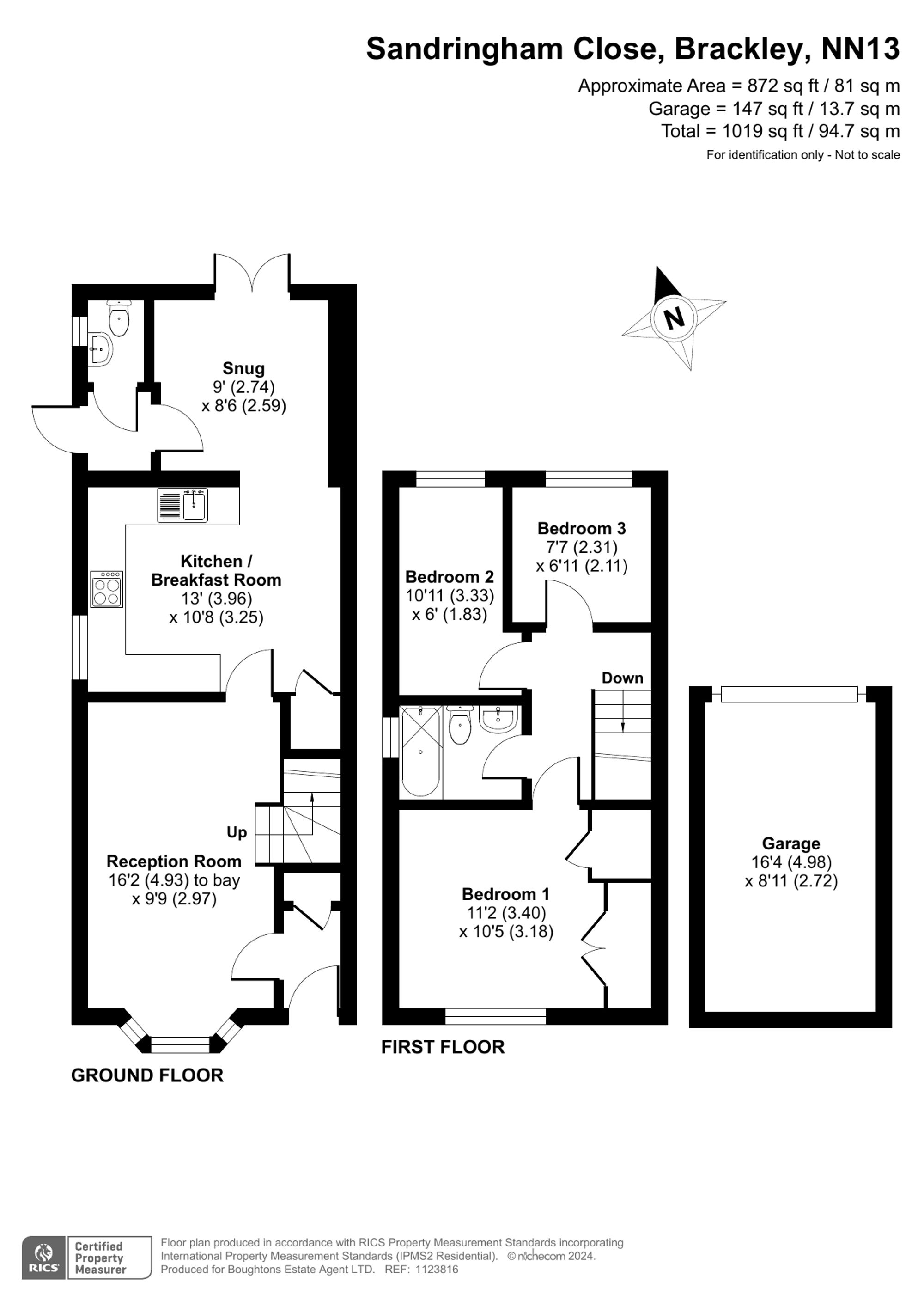 3 bed end of terrace house for sale in Sandringham Close, Brackley - Property floorplan