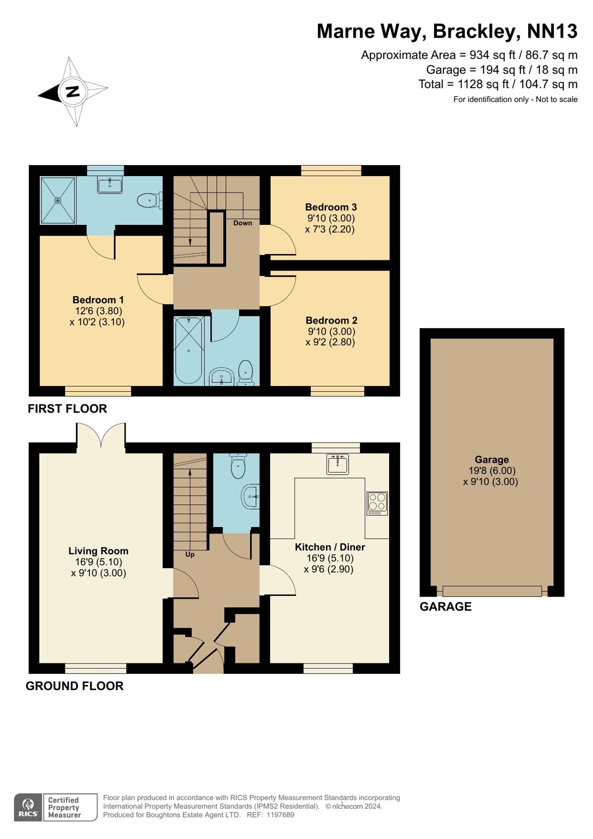 3 bed semi-detached house for sale in Marne Way, Brackley - Property floorplan