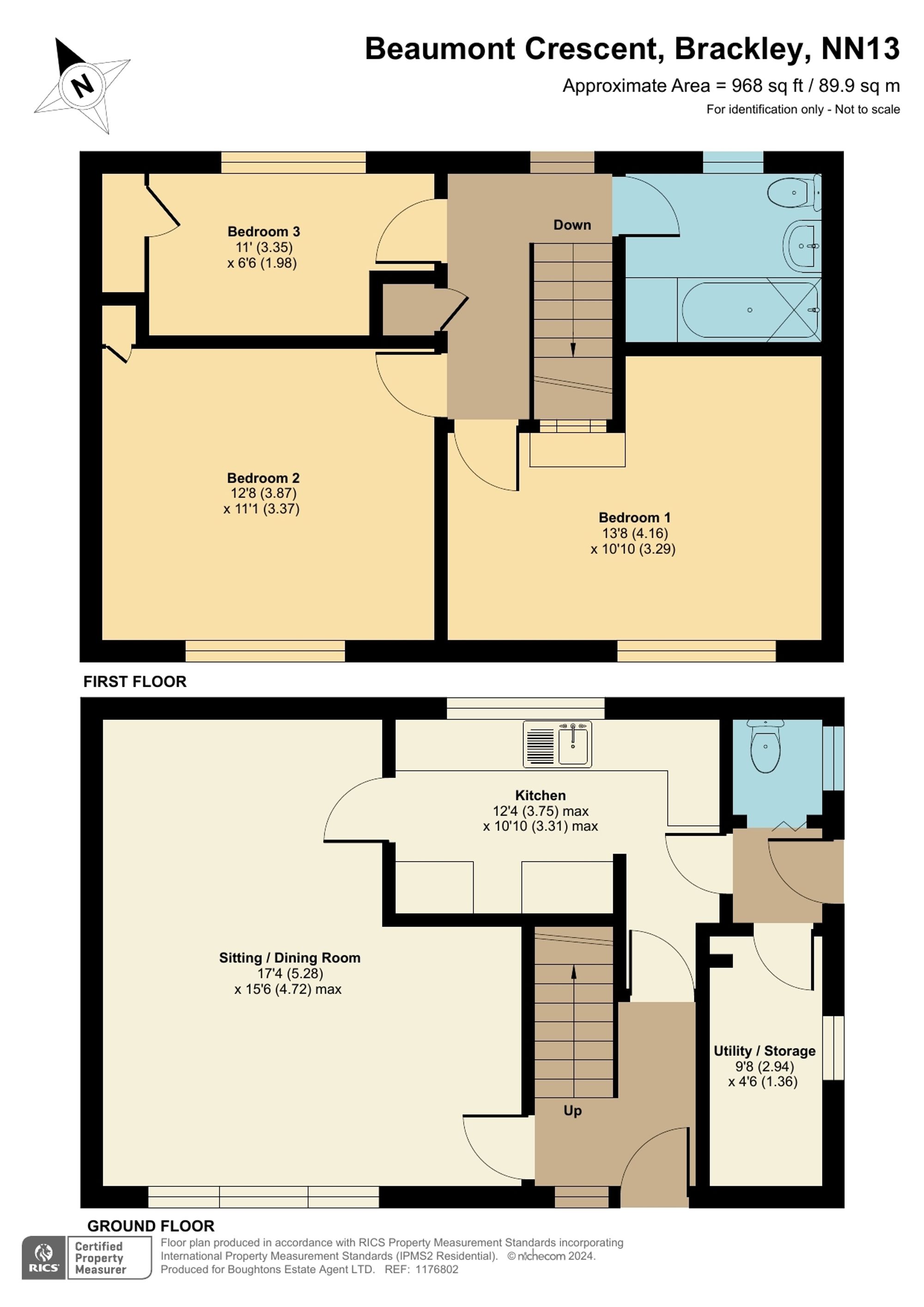 3 bed end of terrace house for sale in Beaumont Crescent, Brackley - Property floorplan