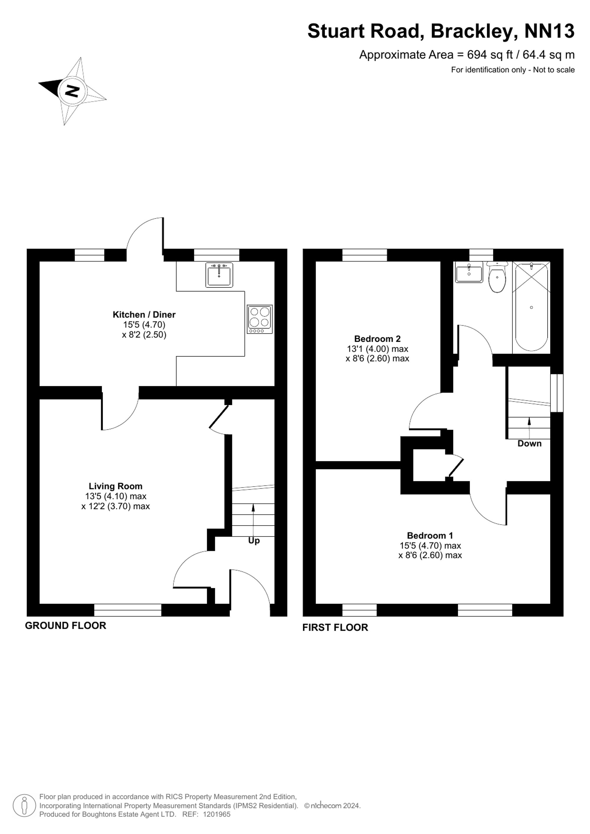 2 bed semi-detached house for sale in Stuart Road, Brackley - Property floorplan