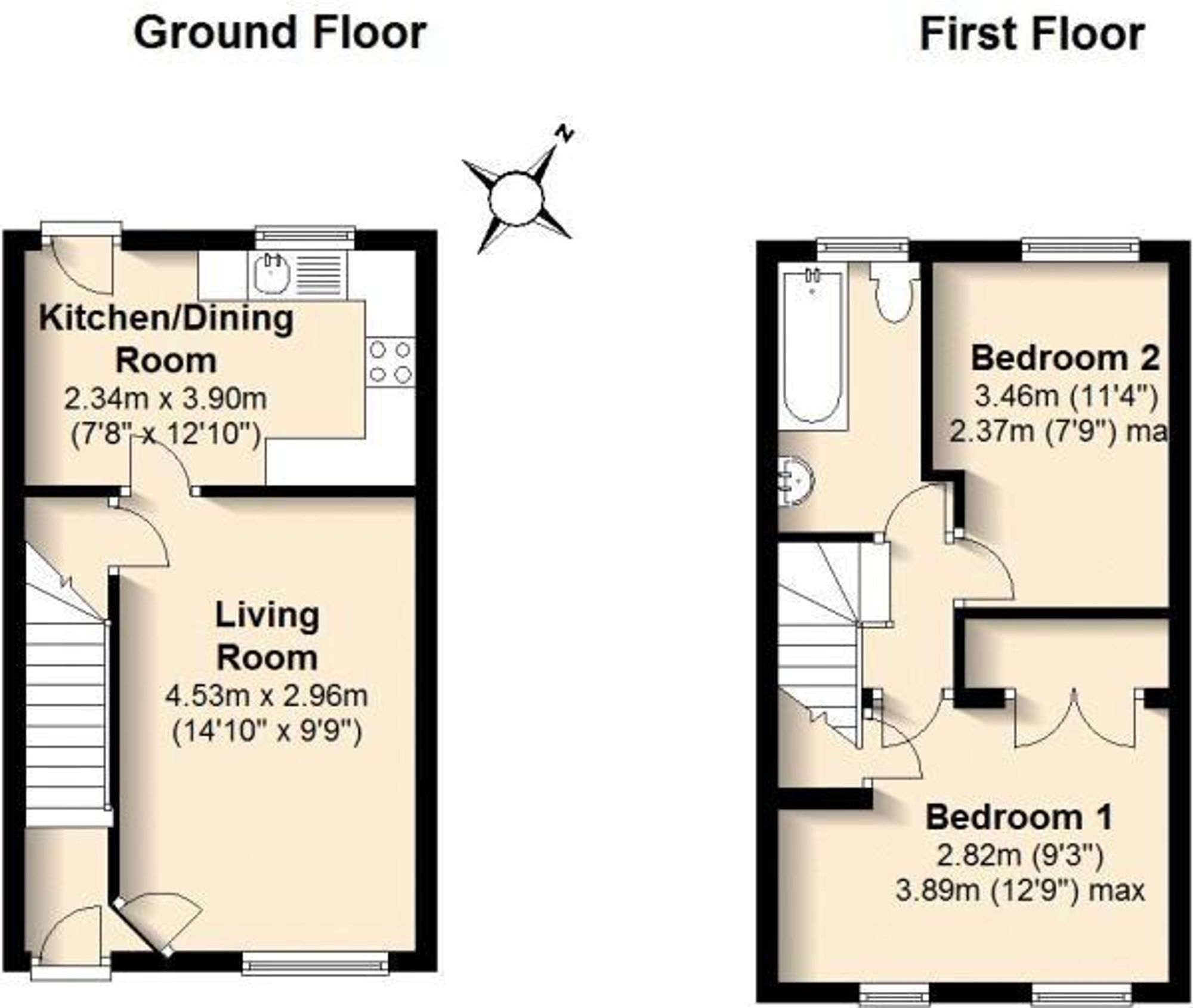 2 bed terraced house for sale in Swallow Close, Brackley - Property floorplan