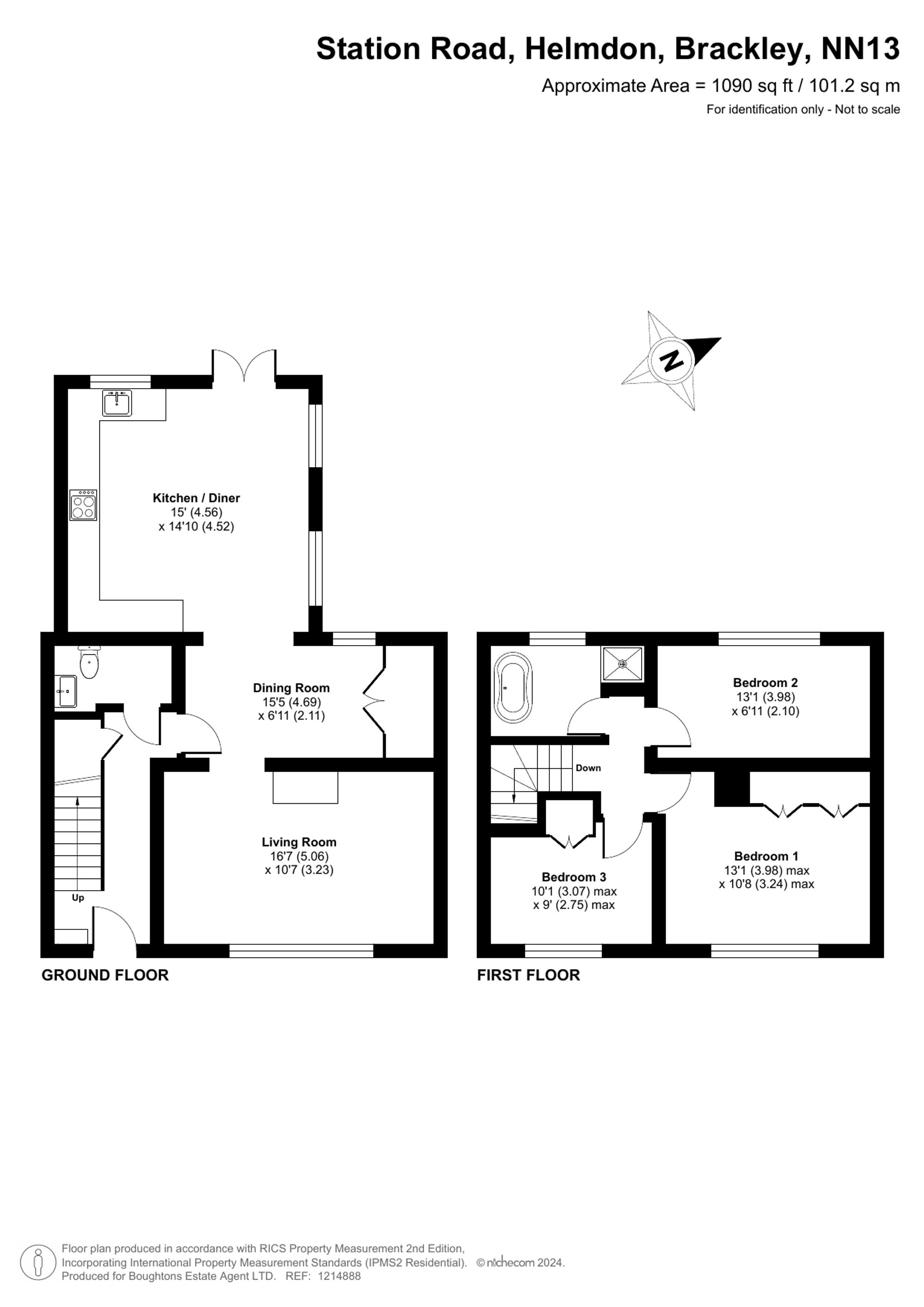 3 bed mid-terraced house for sale in Station Road, Brackley - Property floorplan