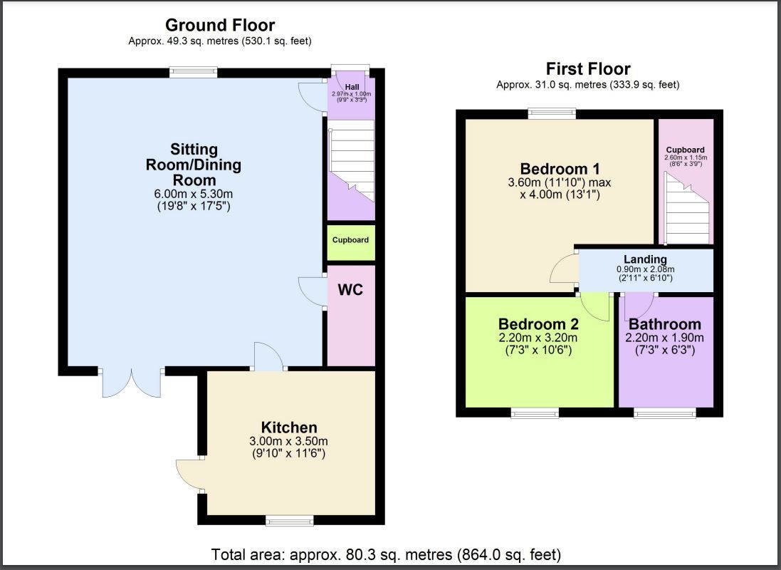 2 bed terraced house for sale in North Street, Wilton - Property floorplan