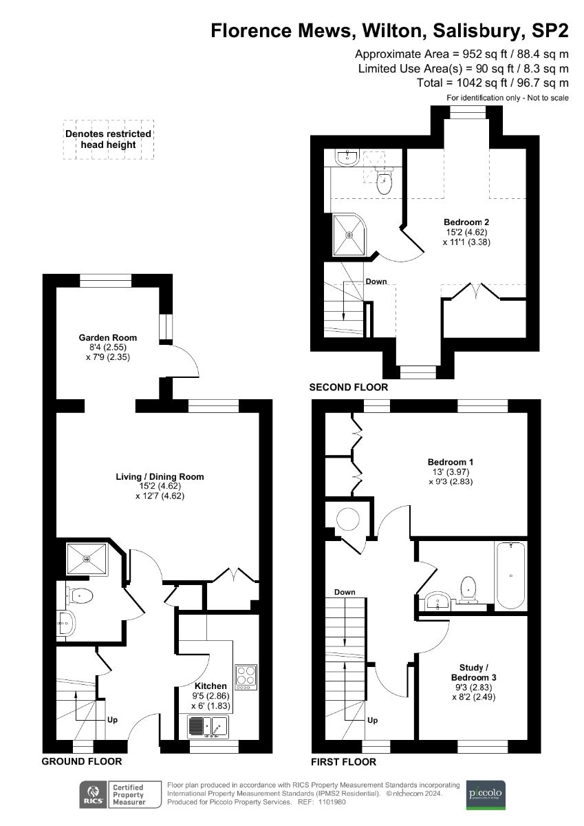 3 bed end of terrace house for sale in Florence Mews, Salisbury - Property floorplan