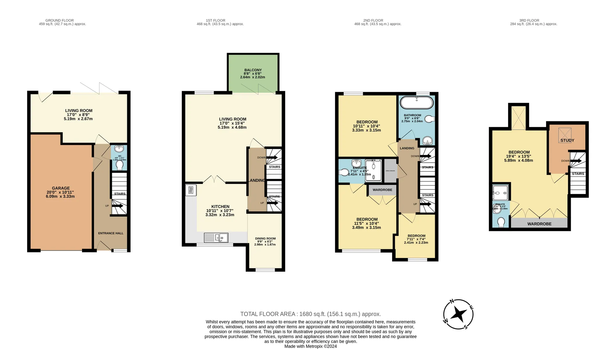 4 bed mid-terraced house for sale in Friars View, Aylesford - Property floorplan