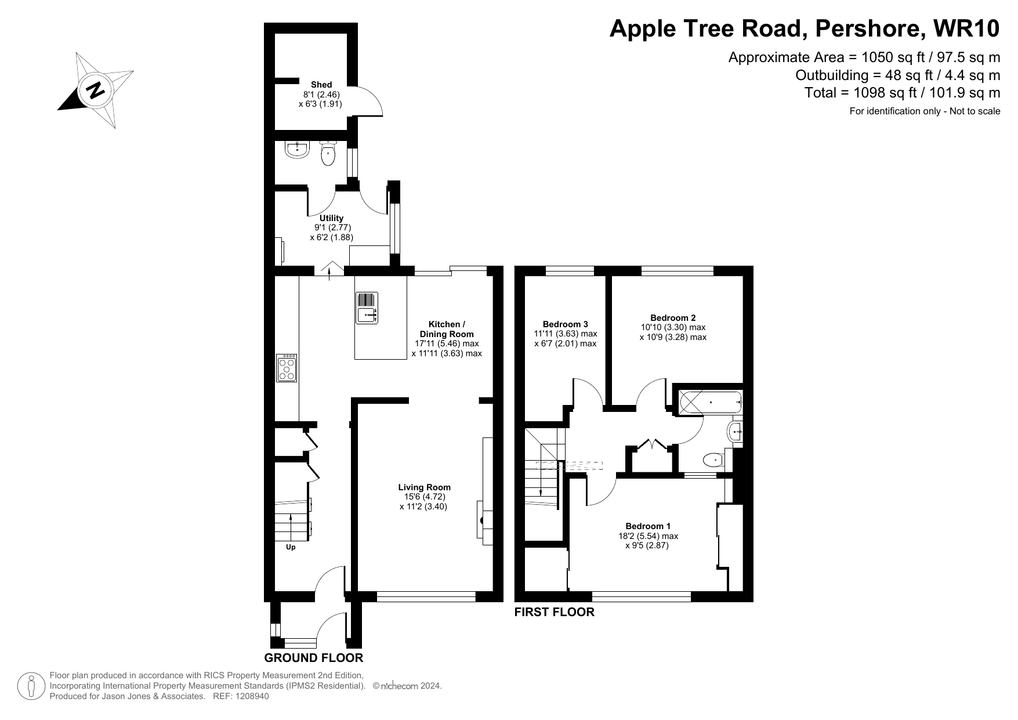 3 bed end of terrace house for sale in Apple Tree Road, Pershore - Property floorplan