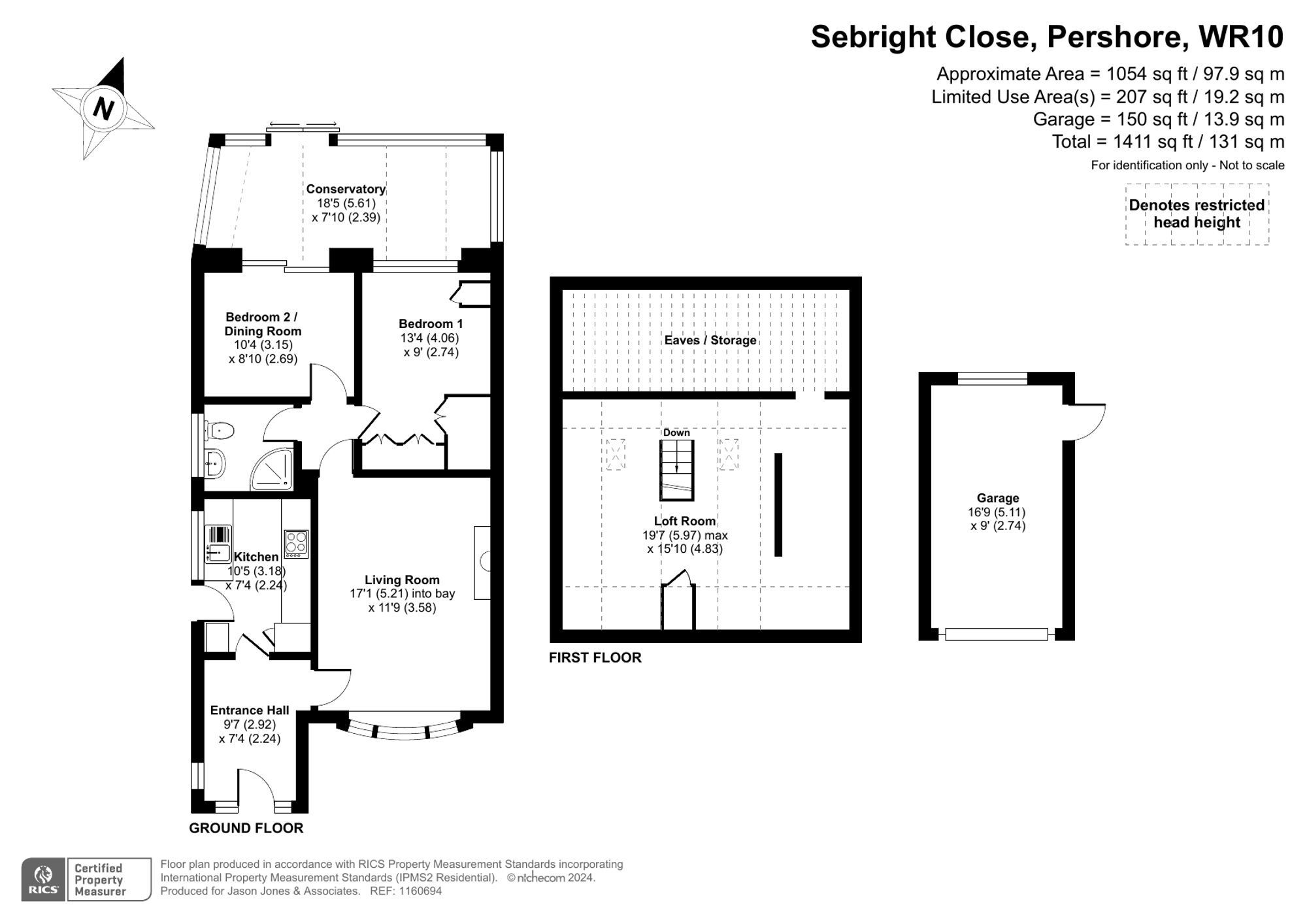 2 bed semi-detached bungalow for sale in Sebright Close, Pershore - Property floorplan