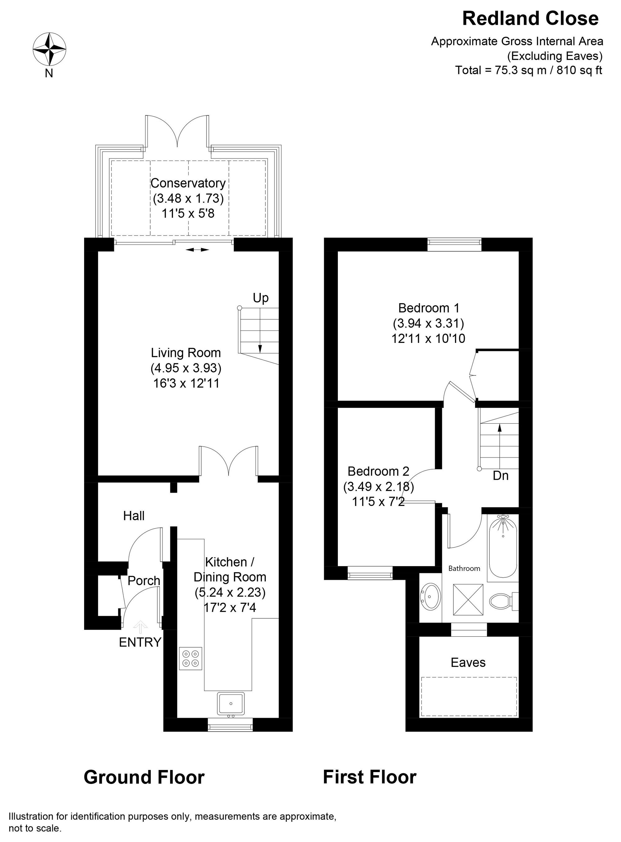 2 bed terraced house for sale in Redland Close, Malvern - Property floorplan