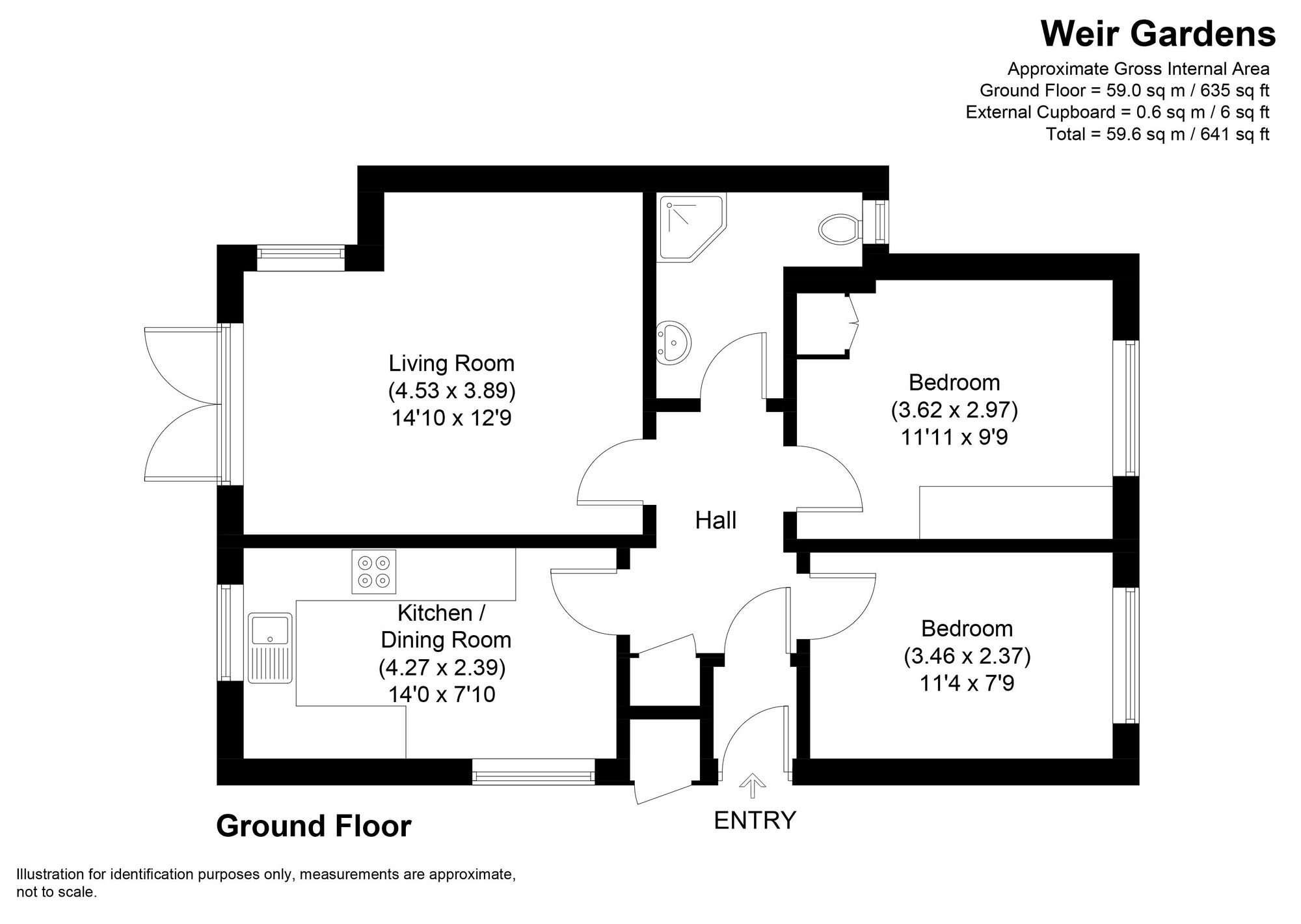 2 bed semi-detached bungalow for sale in Weir Gardens, Pershore - Property floorplan