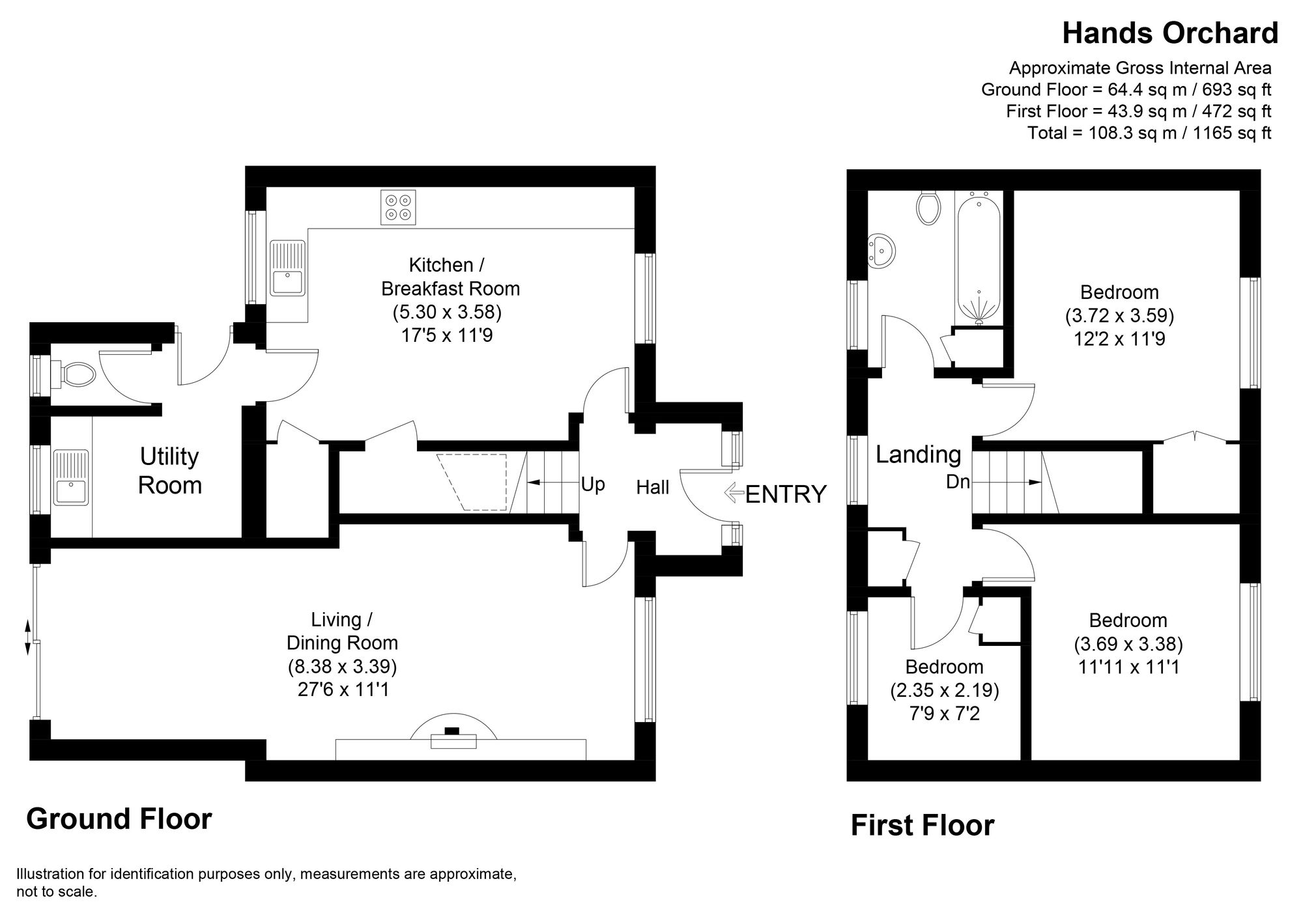 3 bed semi-detached house for sale in Hands Orchard, Pershore - Property floorplan