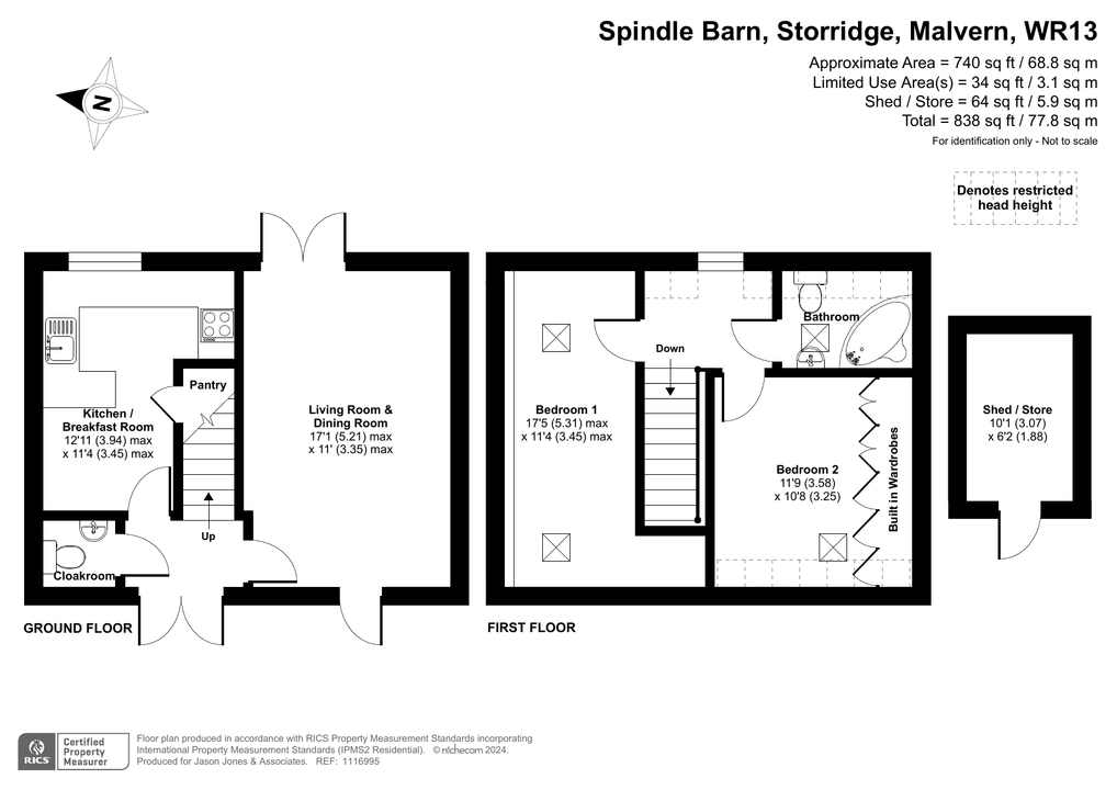 2 bed barn conversion for sale in The Halesend, Malvern - Property floorplan