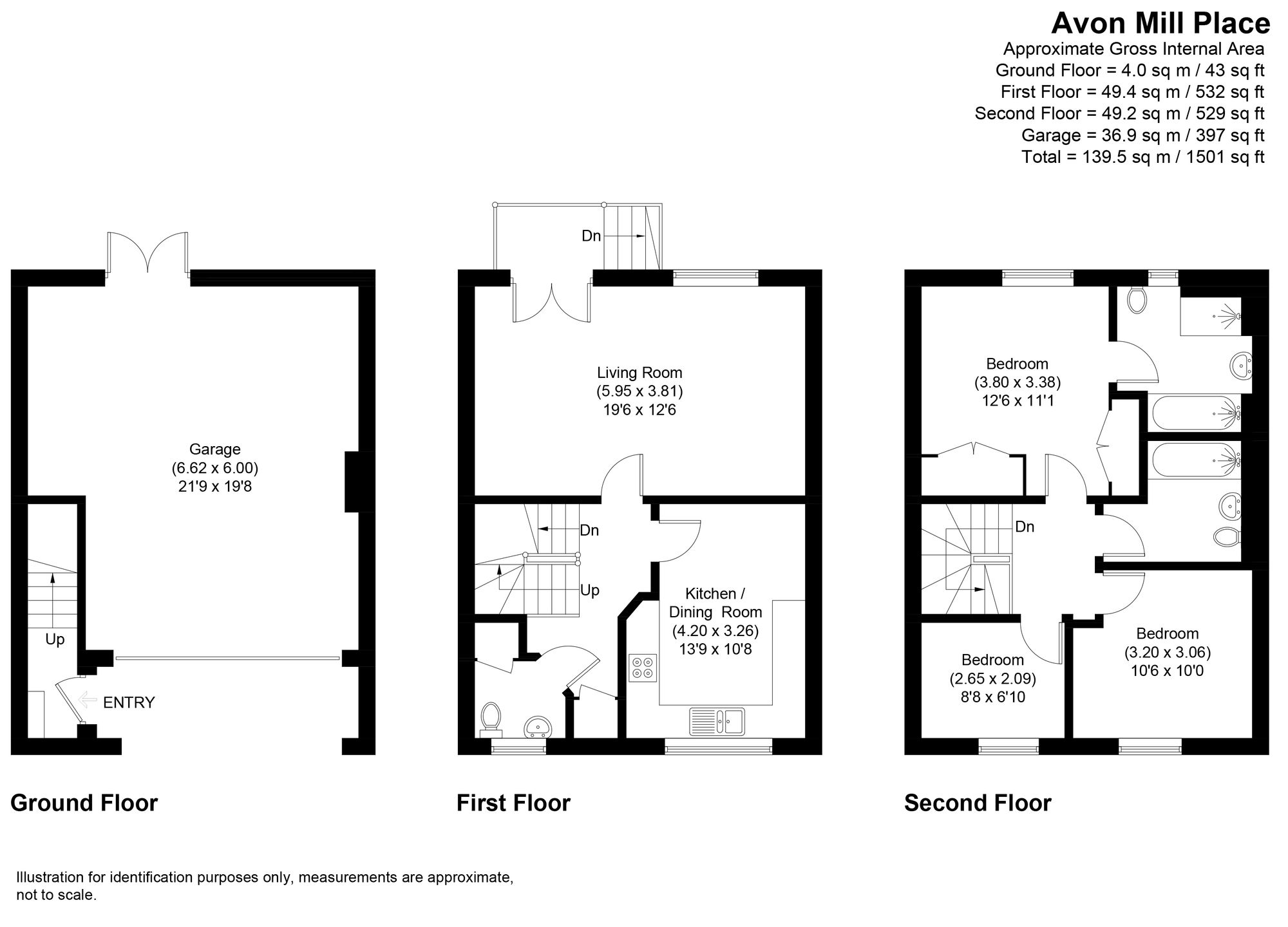3 bed terraced house for sale in Avon Mill Place, Pershore - Property floorplan