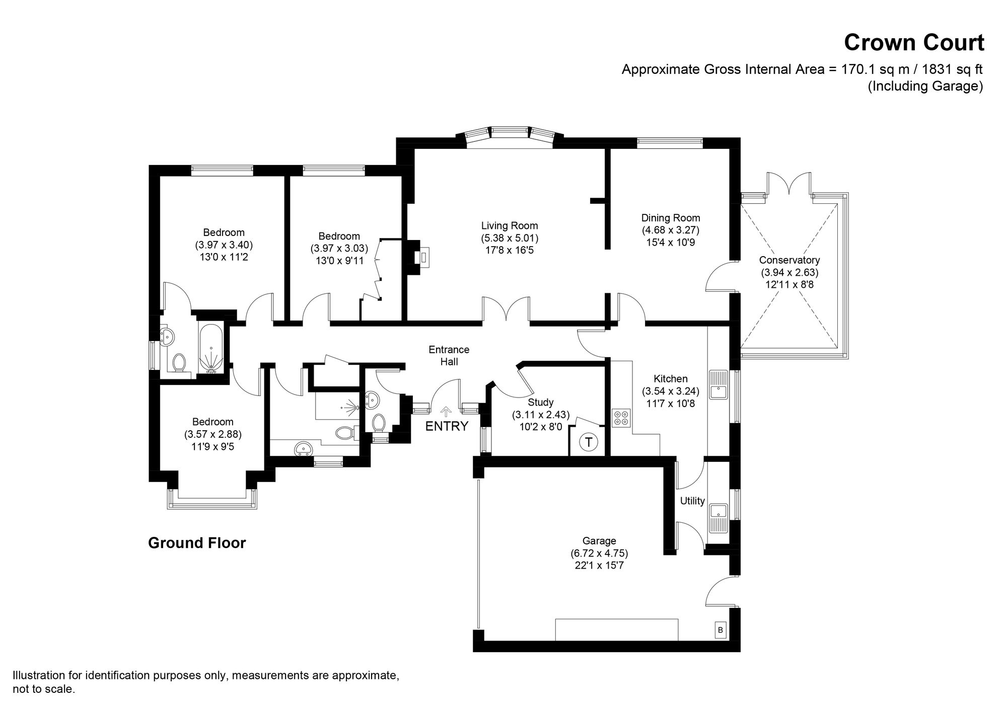 3 bed detached bungalow for sale in Crown Lane, Worcester - Property floorplan
