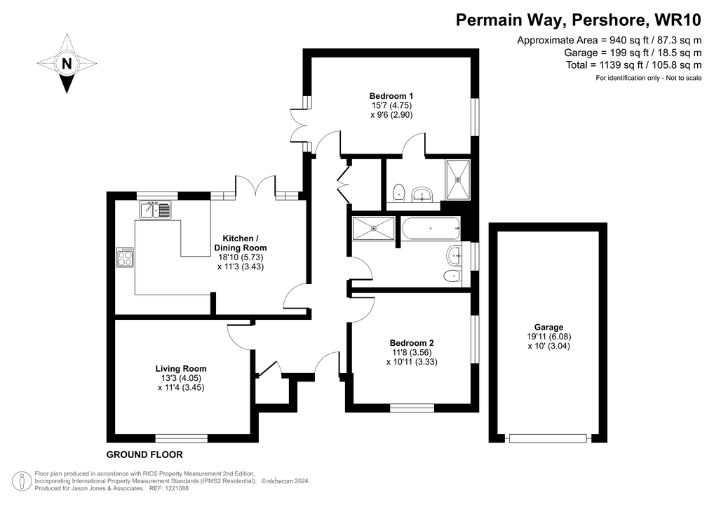 2 bed detached bungalow for sale in Permain Way, Pershore - Property floorplan