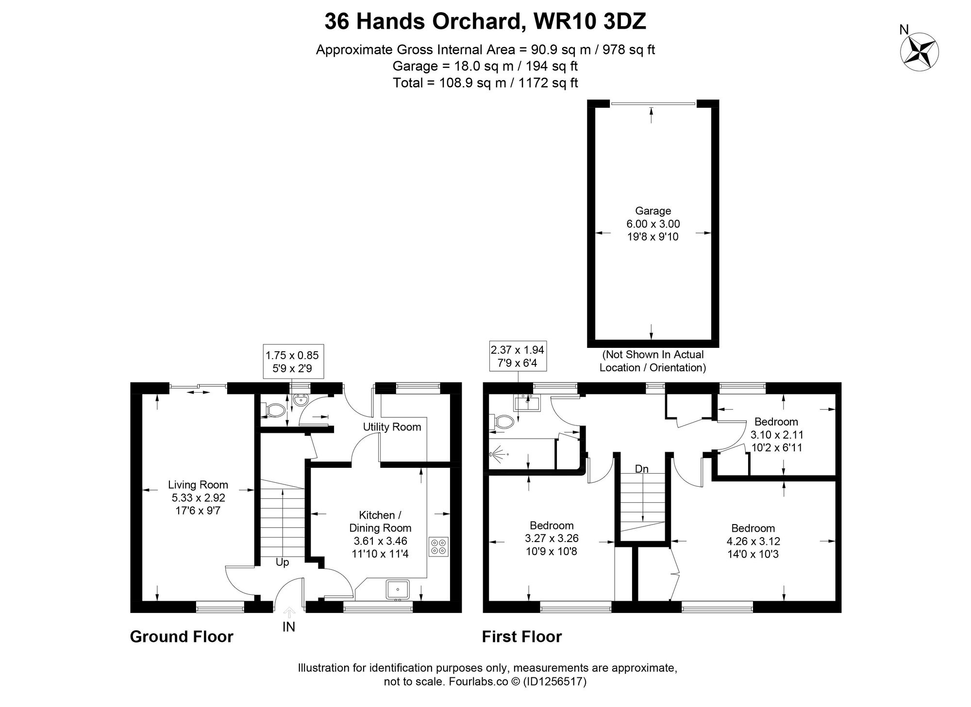 3 bed mid-terraced house for sale in Hands Orchard, Pershore - Property floorplan