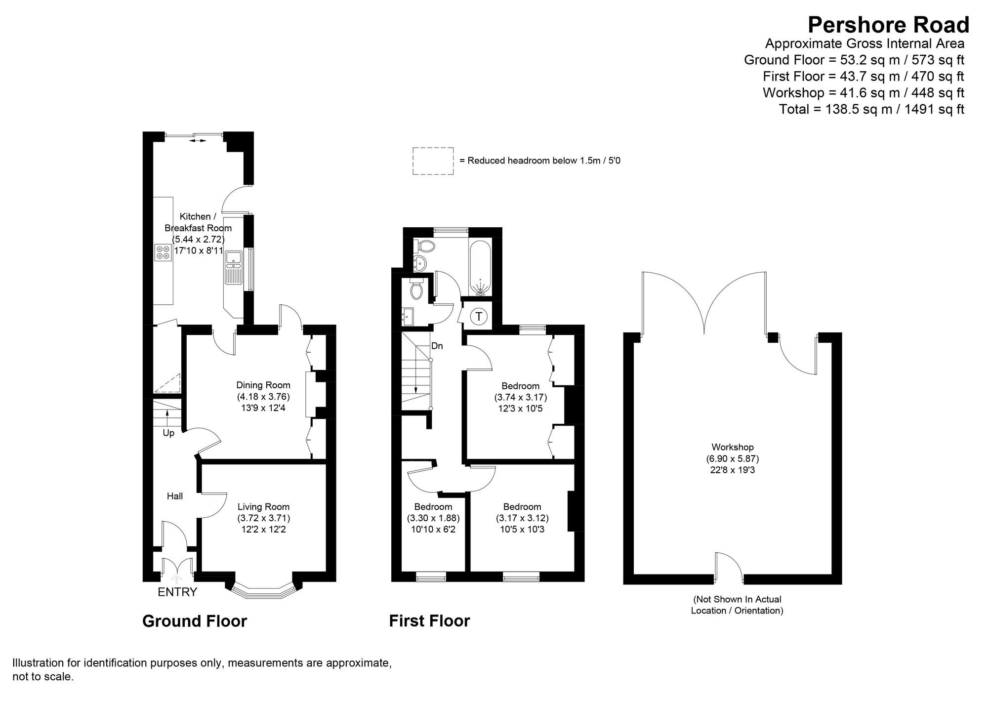 3 bed semi-detached house for sale in Pershore Road, Evesham - Property floorplan