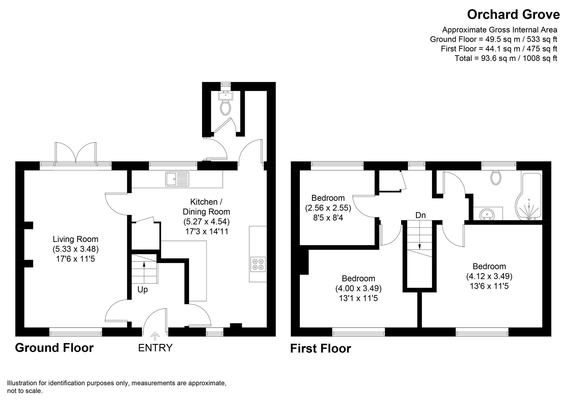 3 bed terraced house for sale in Orchard Grove, Worcester - Property floorplan