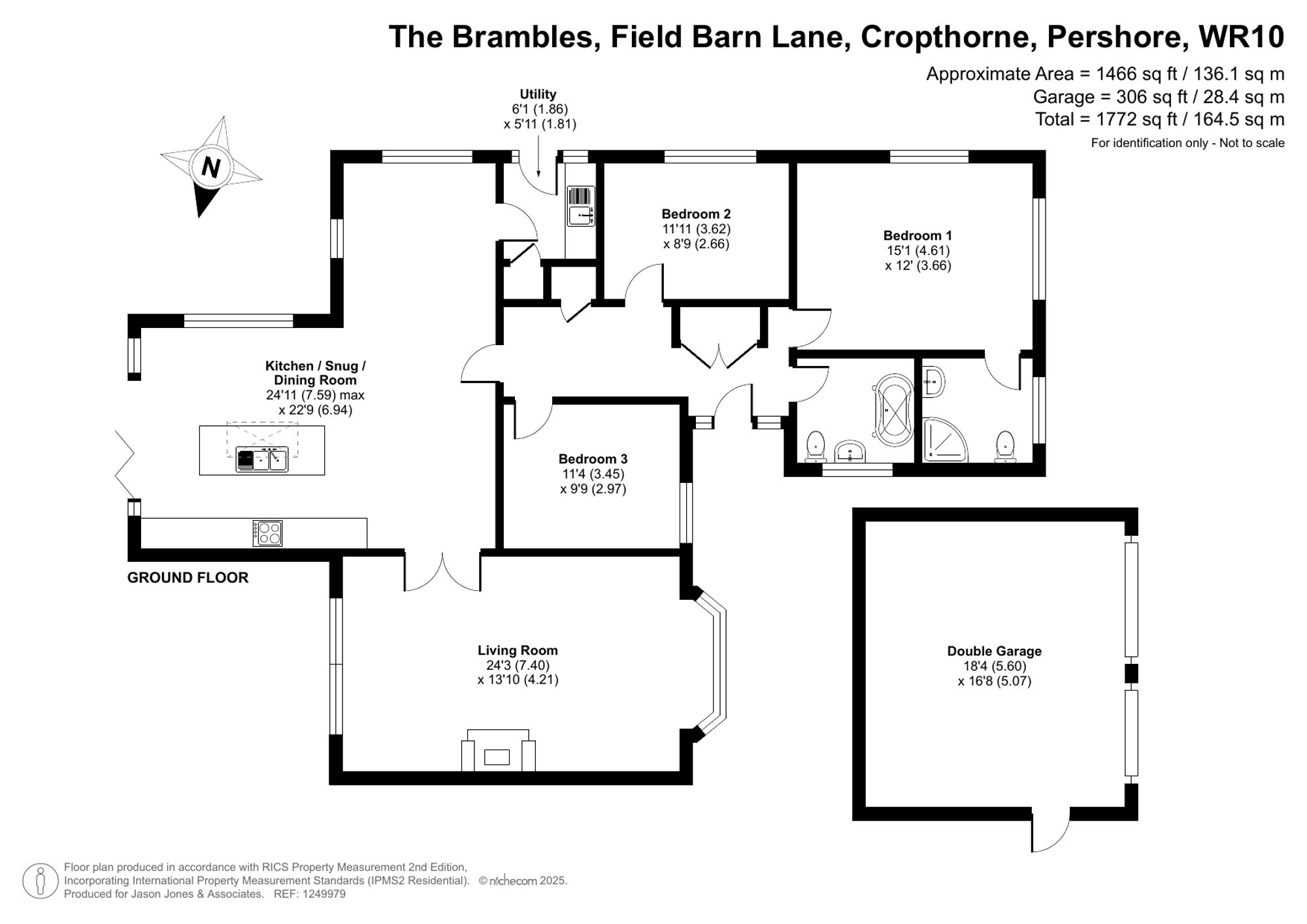 3 bed detached bungalow for sale in Field Barn Lane, Pershore - Property floorplan