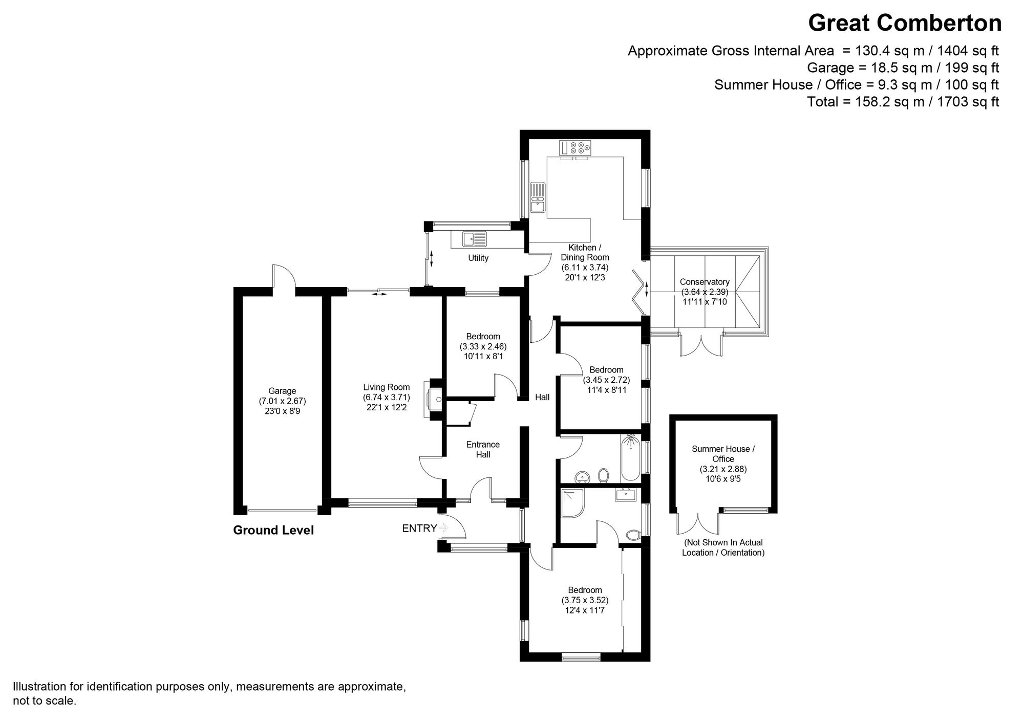3 bed detached bungalow for sale in Great Comberton, Pershore - Property floorplan