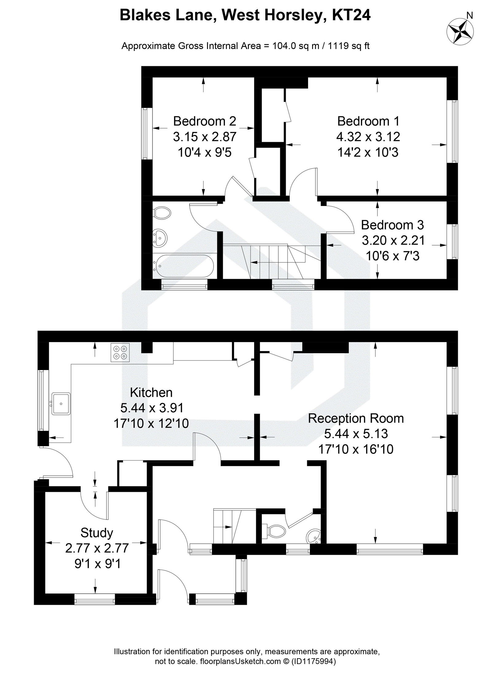 3 bed semi-detached house to rent in Blakes Lane, Leatherhead - Property floorplan