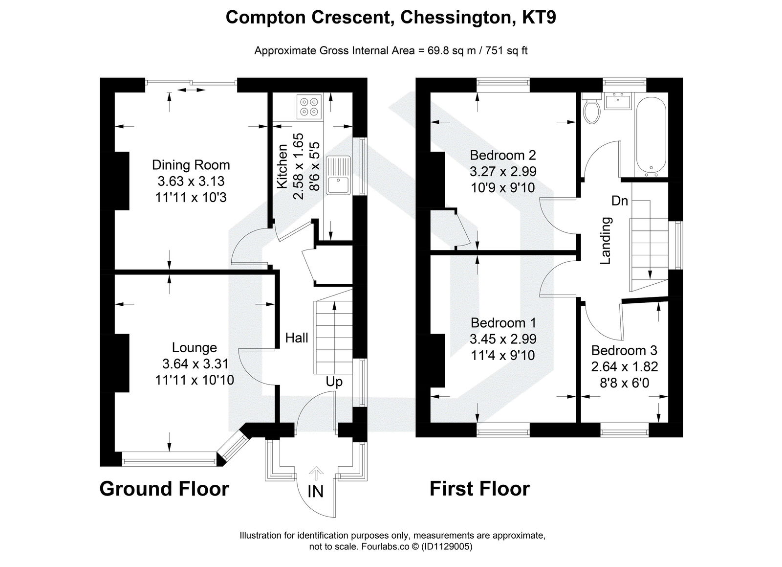 3 bed end of terrace house for sale in Compton Crescent, Chessington - Property floorplan