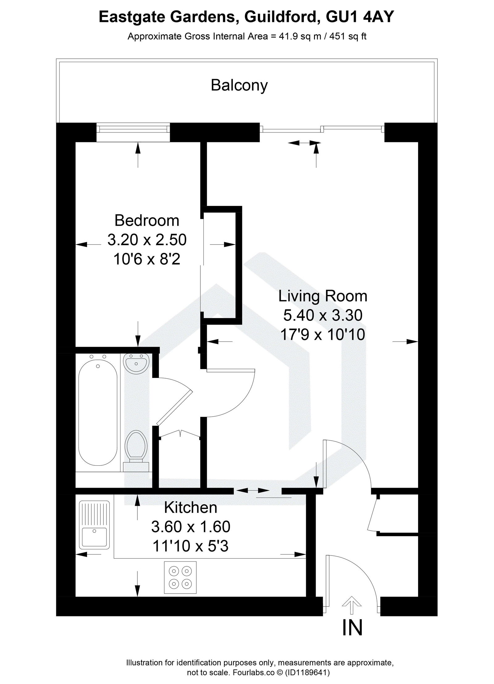 1 bed flat to rent in Eastgate Gardens, Guildford - Property floorplan